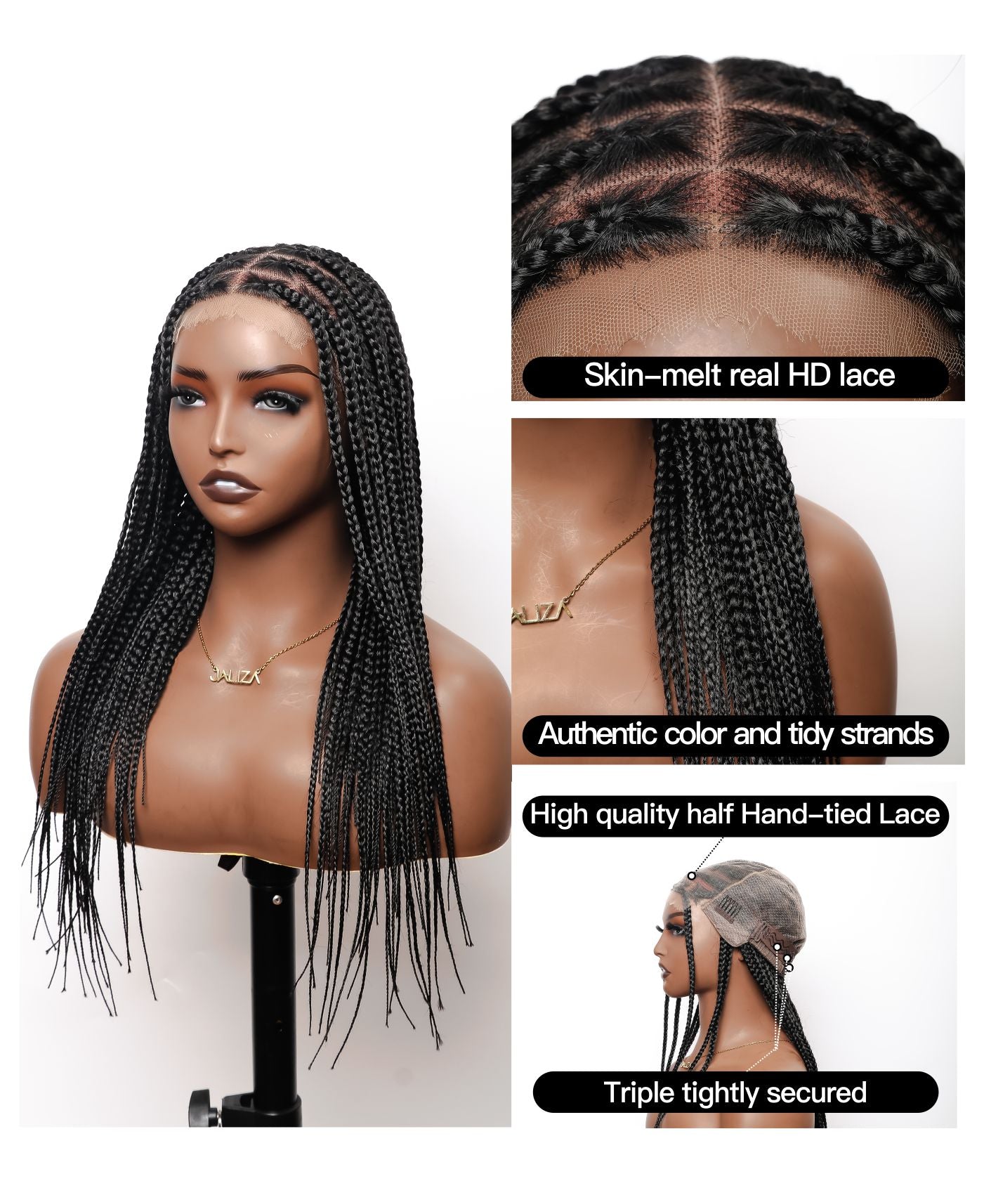Glueless Knotless Box Braided Wig 24" 5x7 HD Lace 79 Strands - No Baby Hair