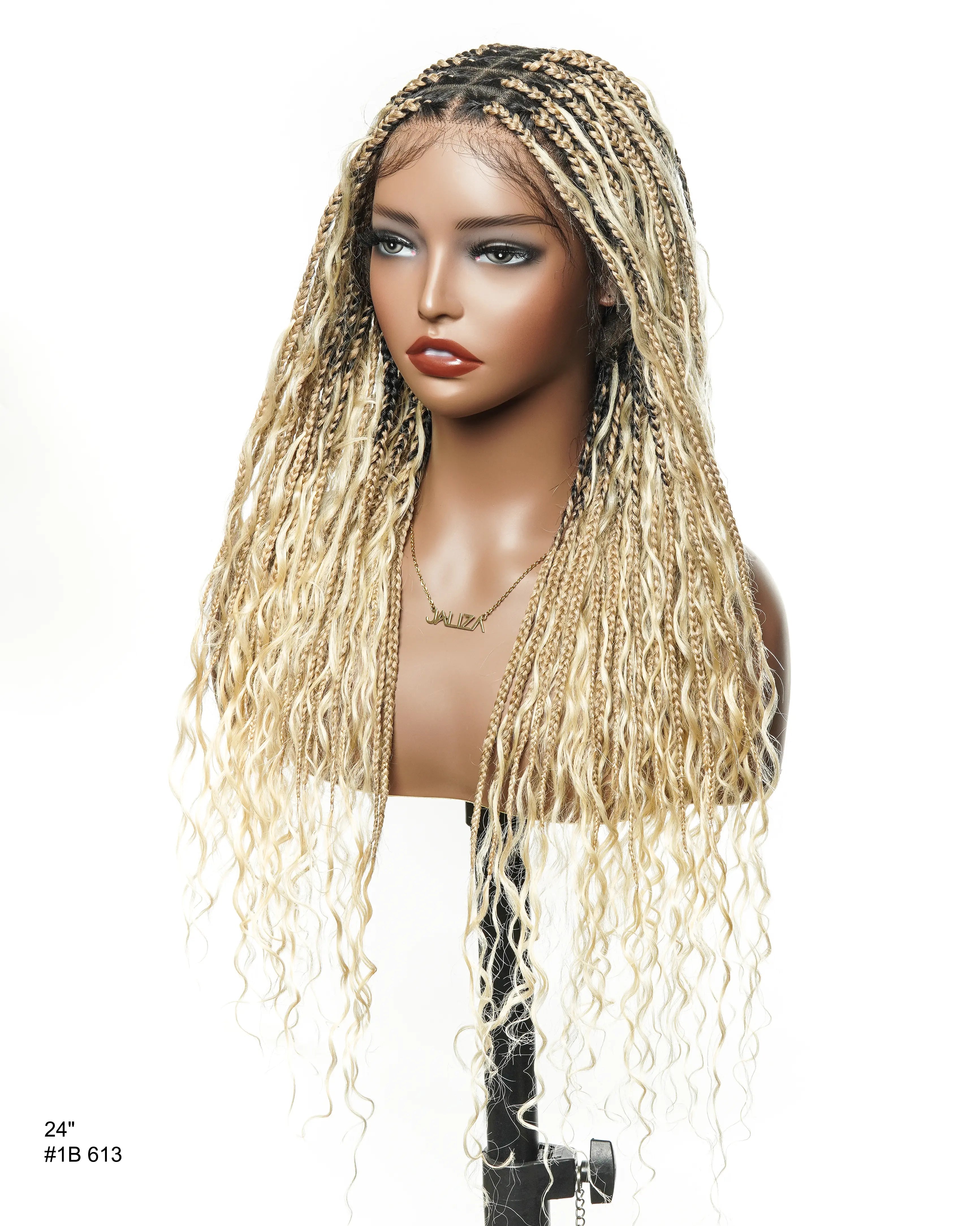 24" 613 Blond HD Full Lace Human Hair Boho Curls Colored Boho Box Braided Wig