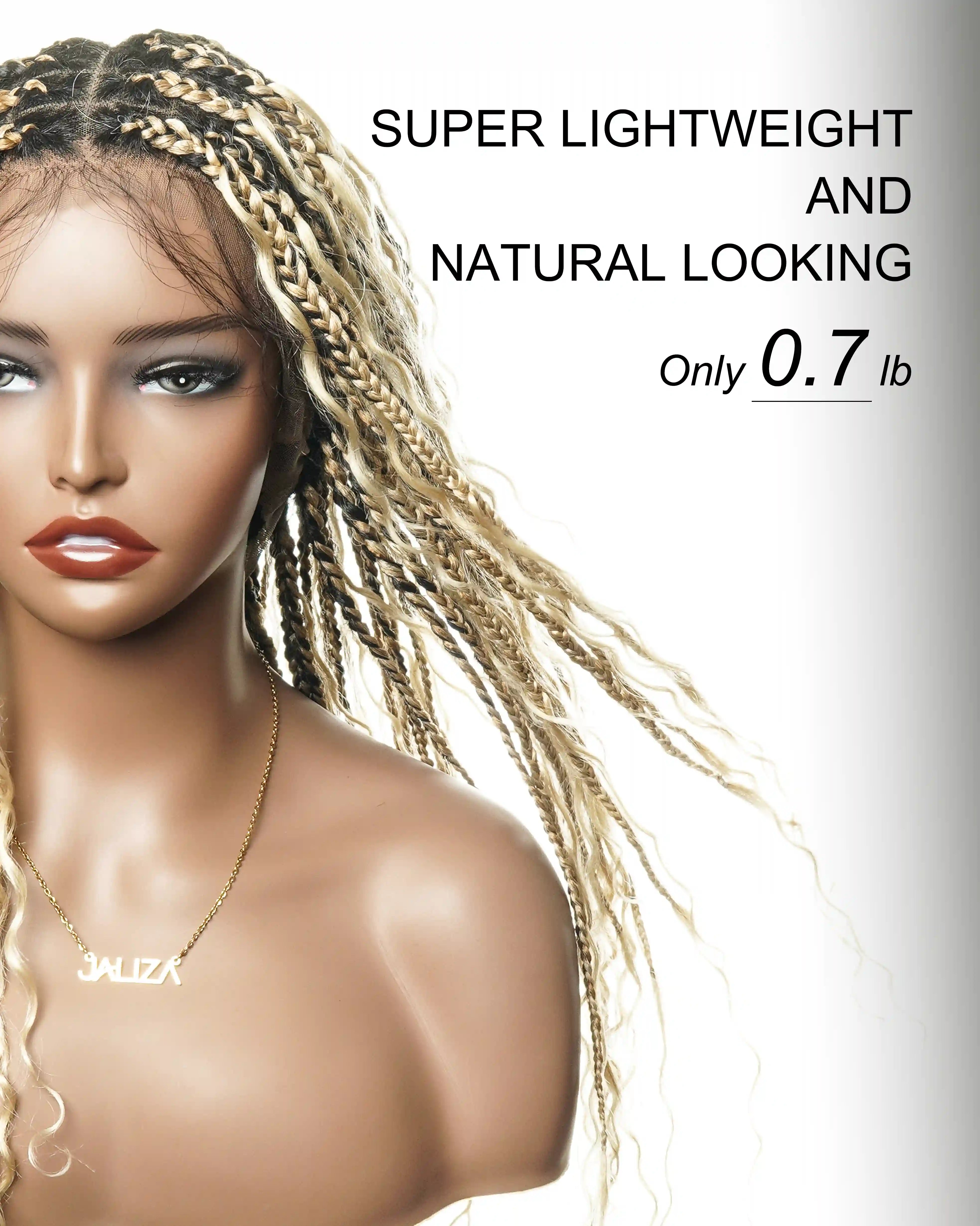 100% Hand-Tied Full Transparent Lace Human Hair Boho Curls Knotless Boho Box Braided Wig 86 Strands