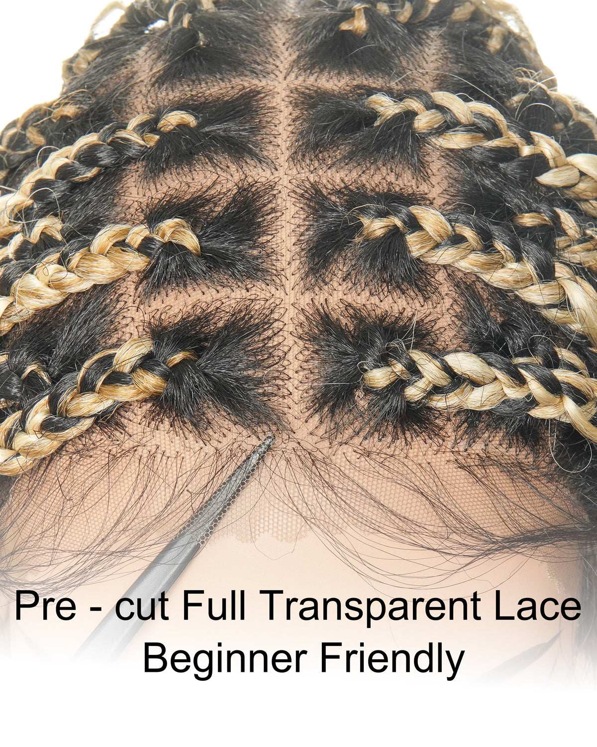 100% Hand-Tied Full Transparent Lace Human Hair Boho Curls Knotless Boho Box Braided Wig 86 Strands
