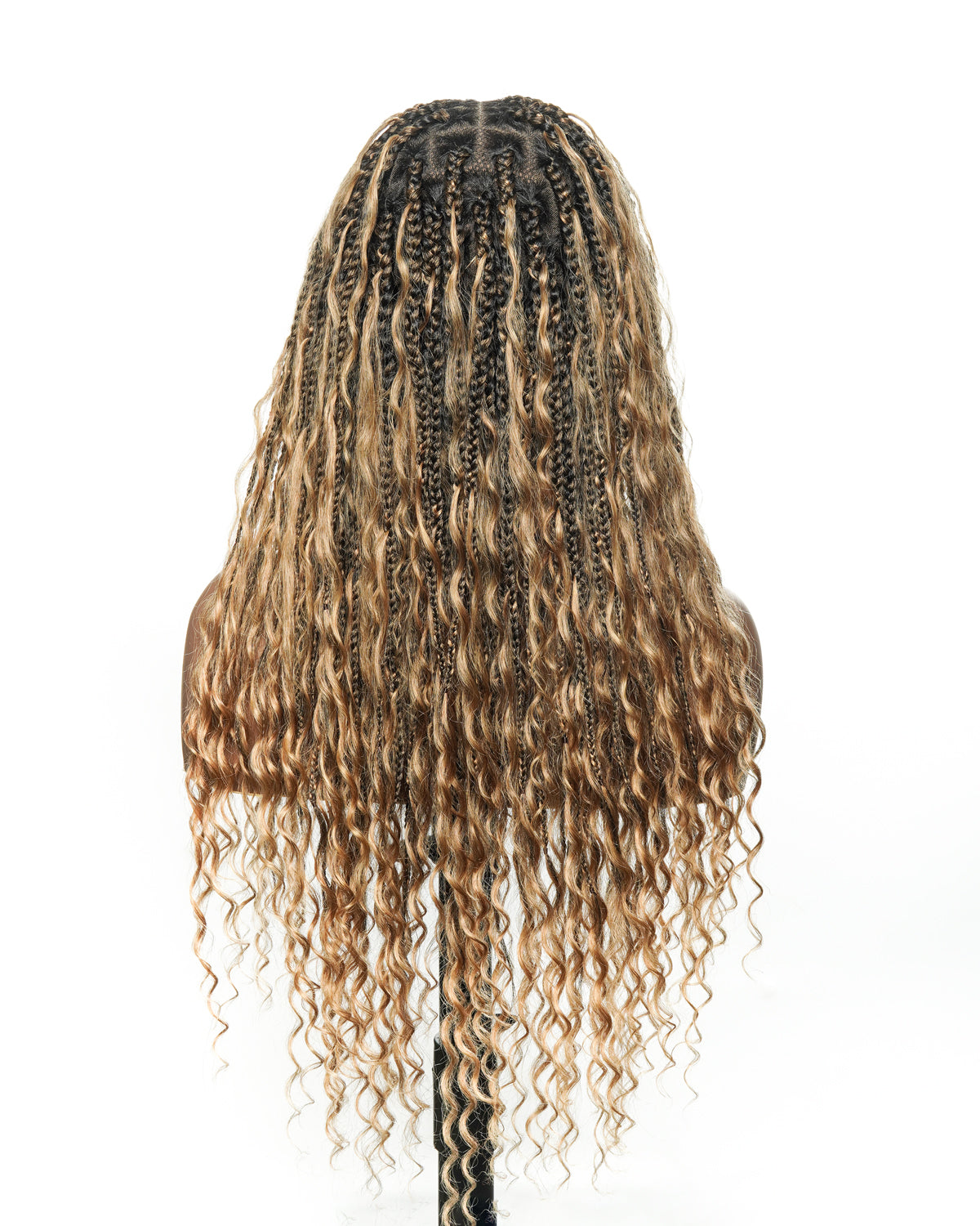 100% Hand-Tied Full Transparent Lace Human Hair Boho Curls Knotless Boho Box Braided Wig 86 Strands