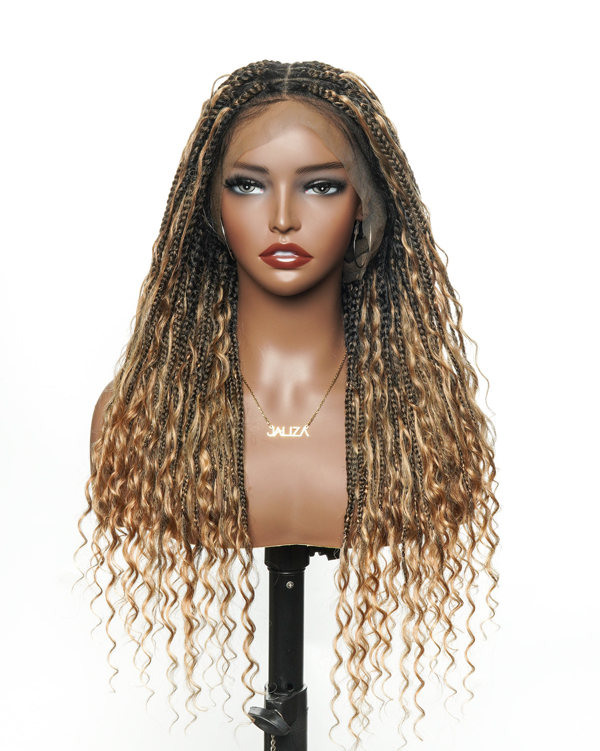 100% Hand-Tied Full Transparent Lace Human Hair Boho Curls Knotless Boho Box Braided Wig 86 Strands