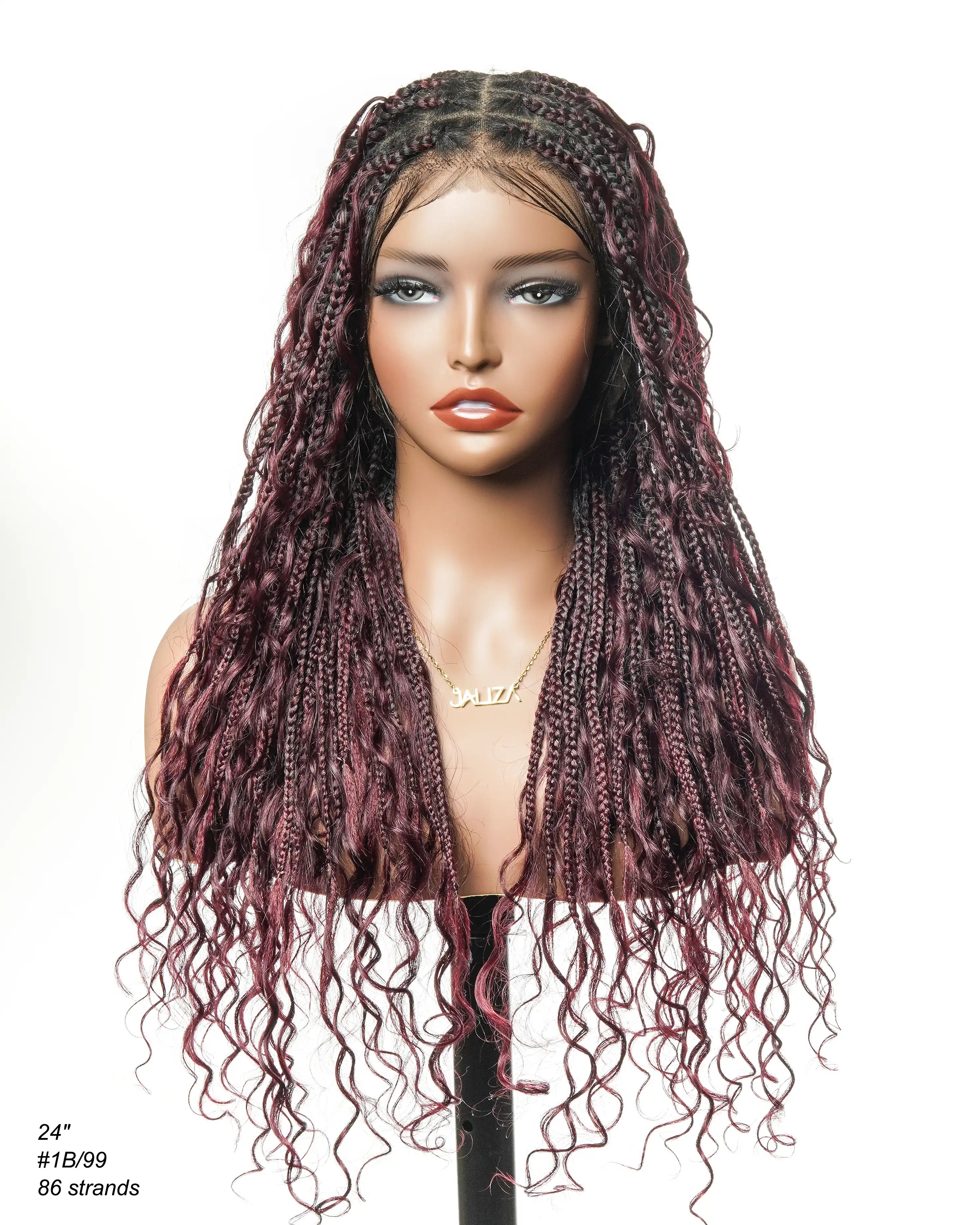 100% Hand-Tied Full Transparent Lace Human Hair Boho Curls Knotless Boho Box Braided Wig 86 Strands