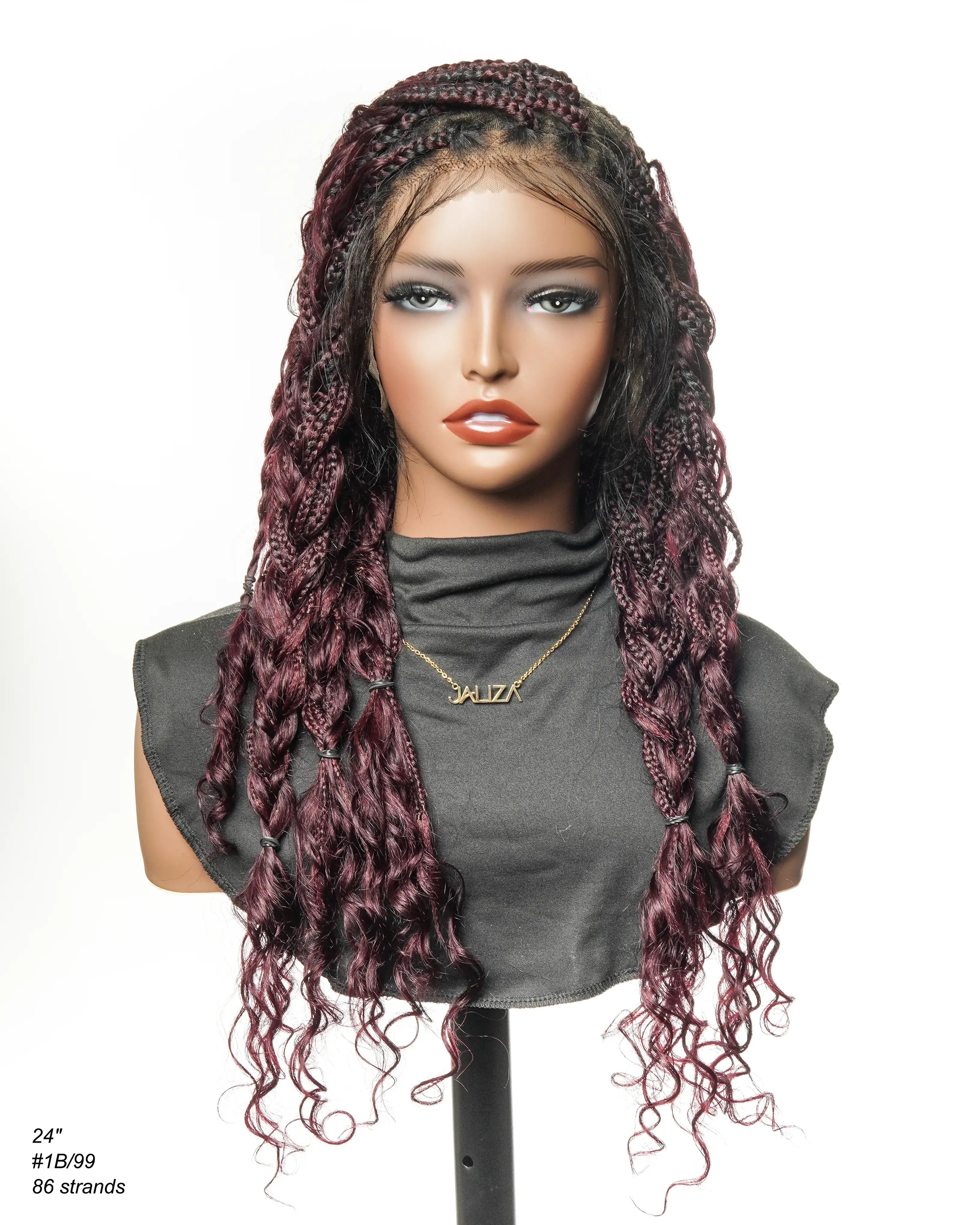 100% Hand-Tied Full Transparent Lace Human Hair Boho Curls Knotless Boho Box Braided Wig 86 Strands