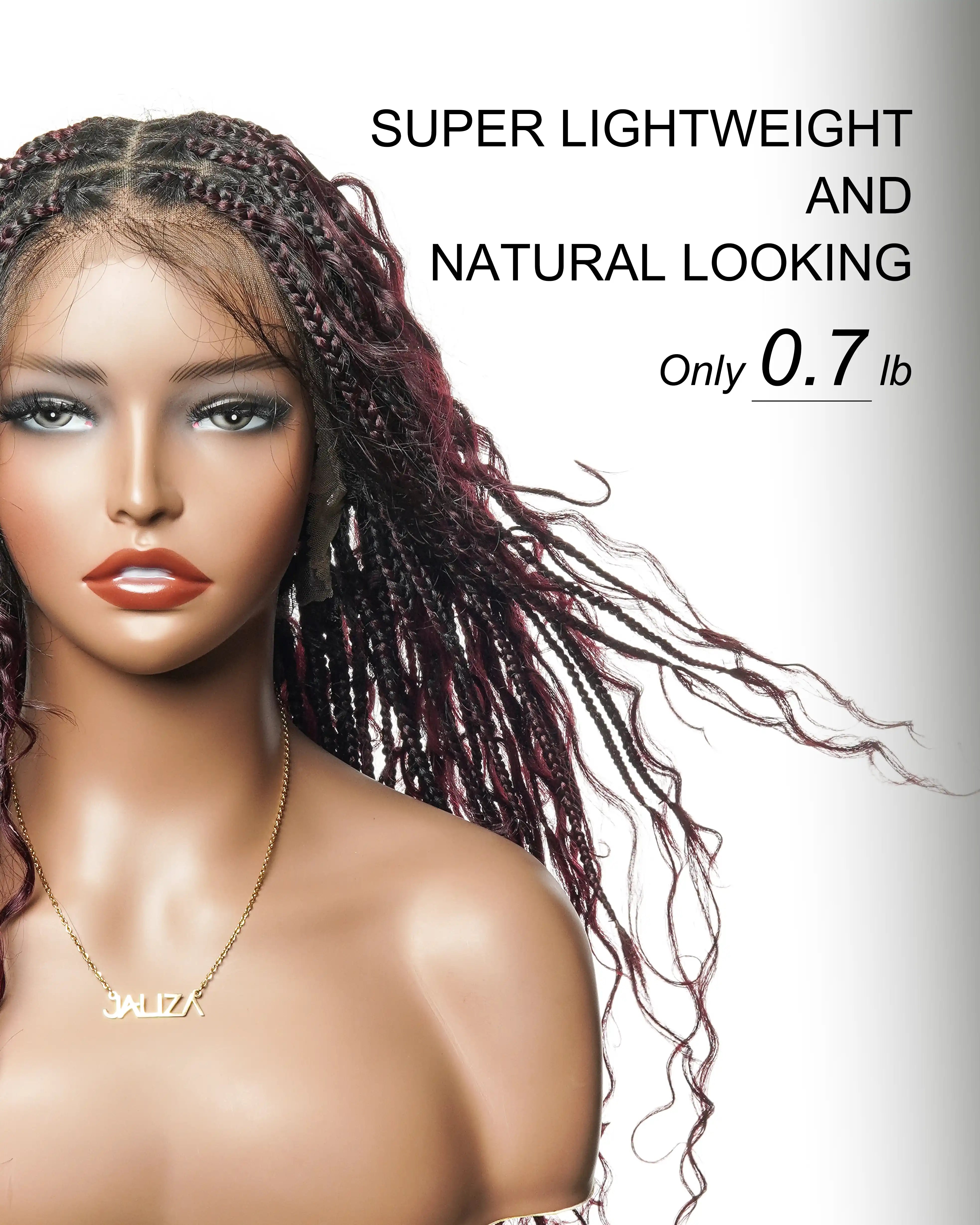 100% Hand-Tied Full Transparent Lace Human Hair Boho Curls Knotless Boho Box Braided Wig 86 Strands