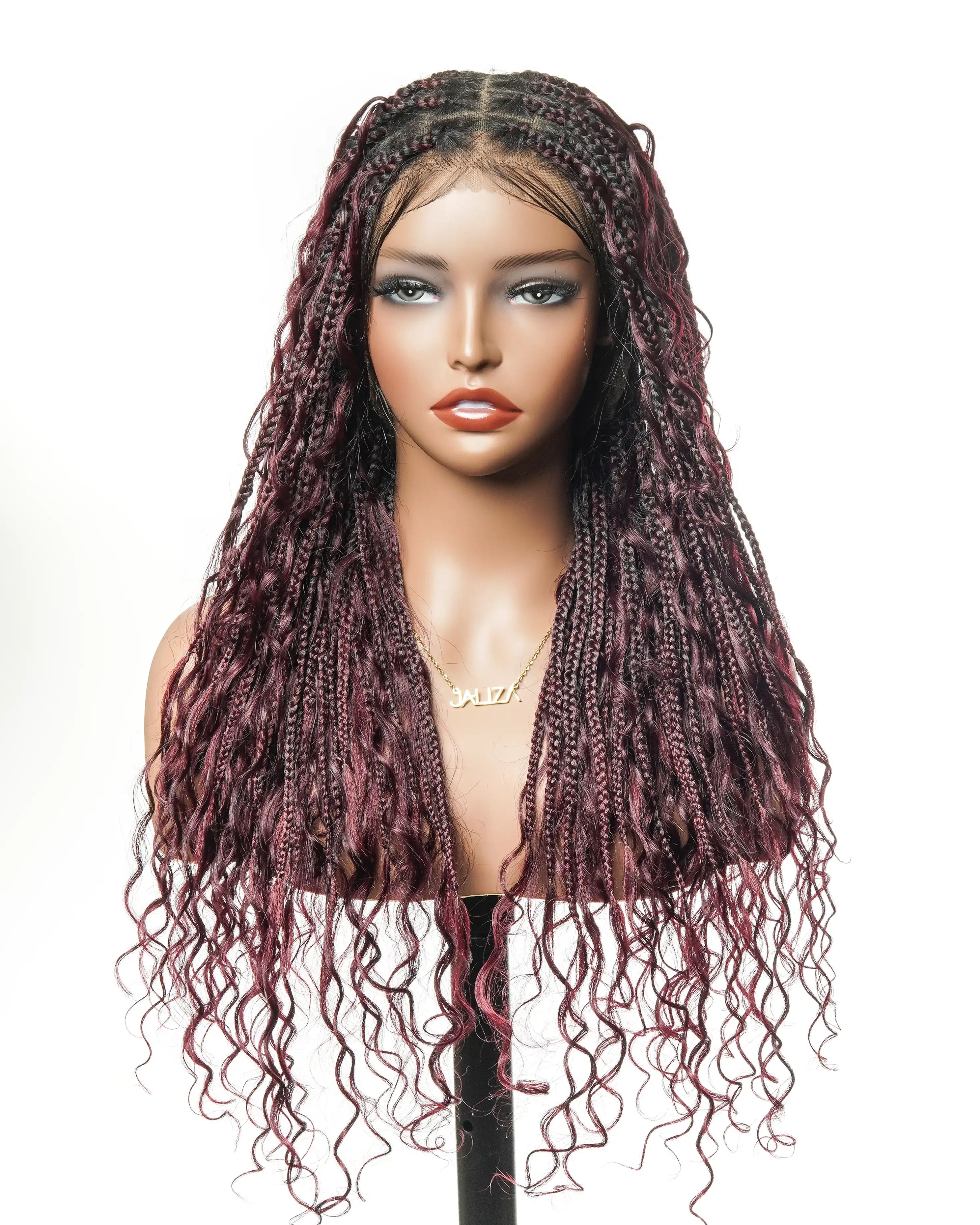 100% Hand-Tied Full Transparent Lace Human Hair Boho Curls Knotless Boho Box Braided Wig 86 Strands