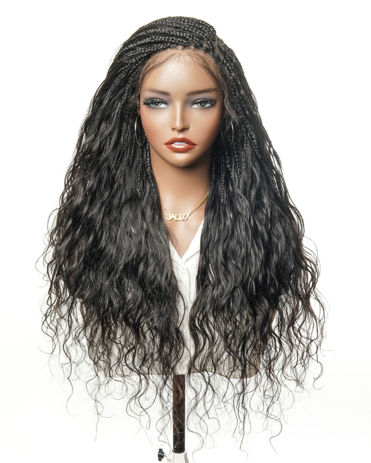 Michelle - Braided Wig Bora Bora Human Hair Body Wave Pre Bleached HD Full Lace Boho Box Braids