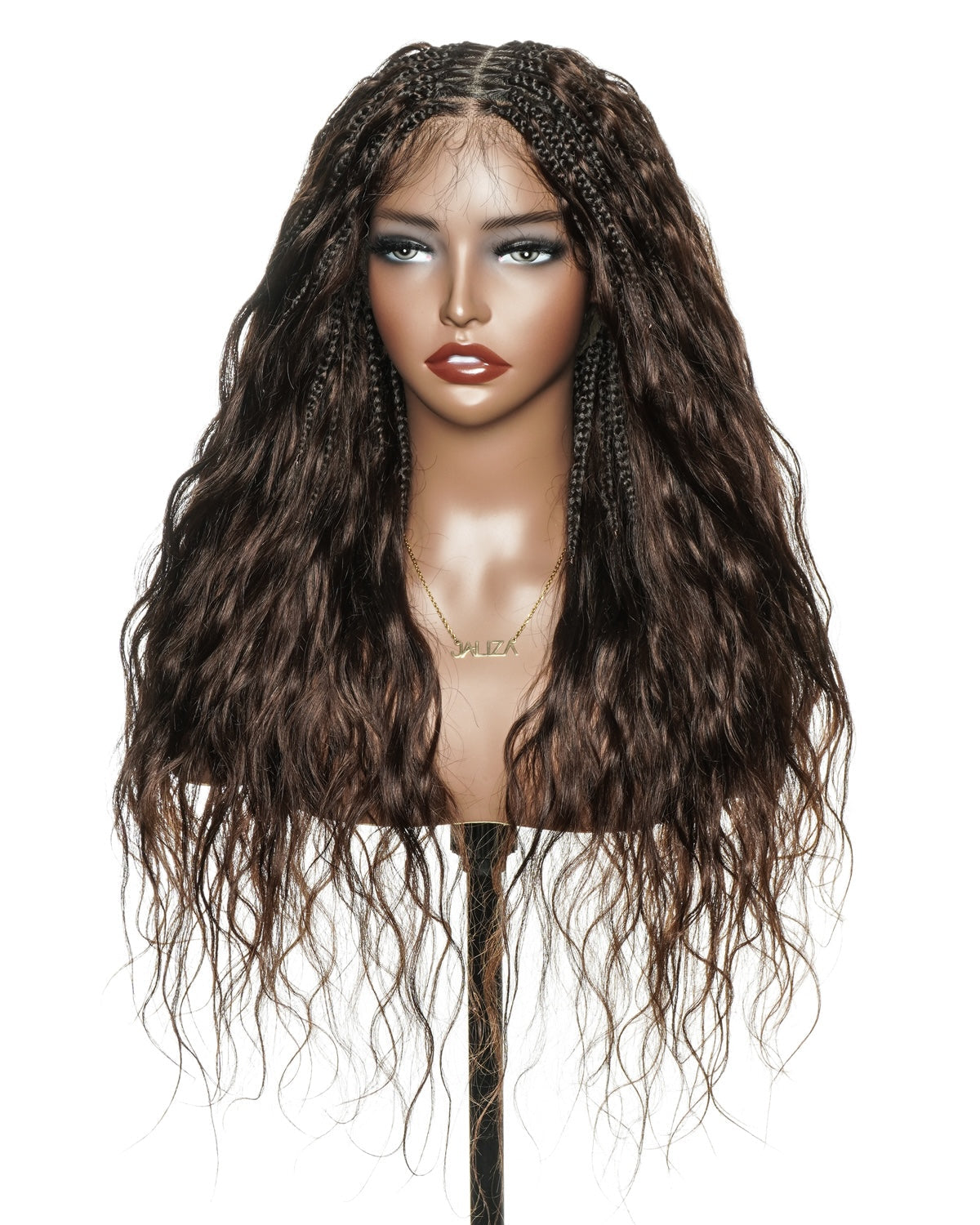 Michelle - Braided Wig Bora Bora Human Hair Body Wave Pre Bleached HD Full Lace Boho Box Braids