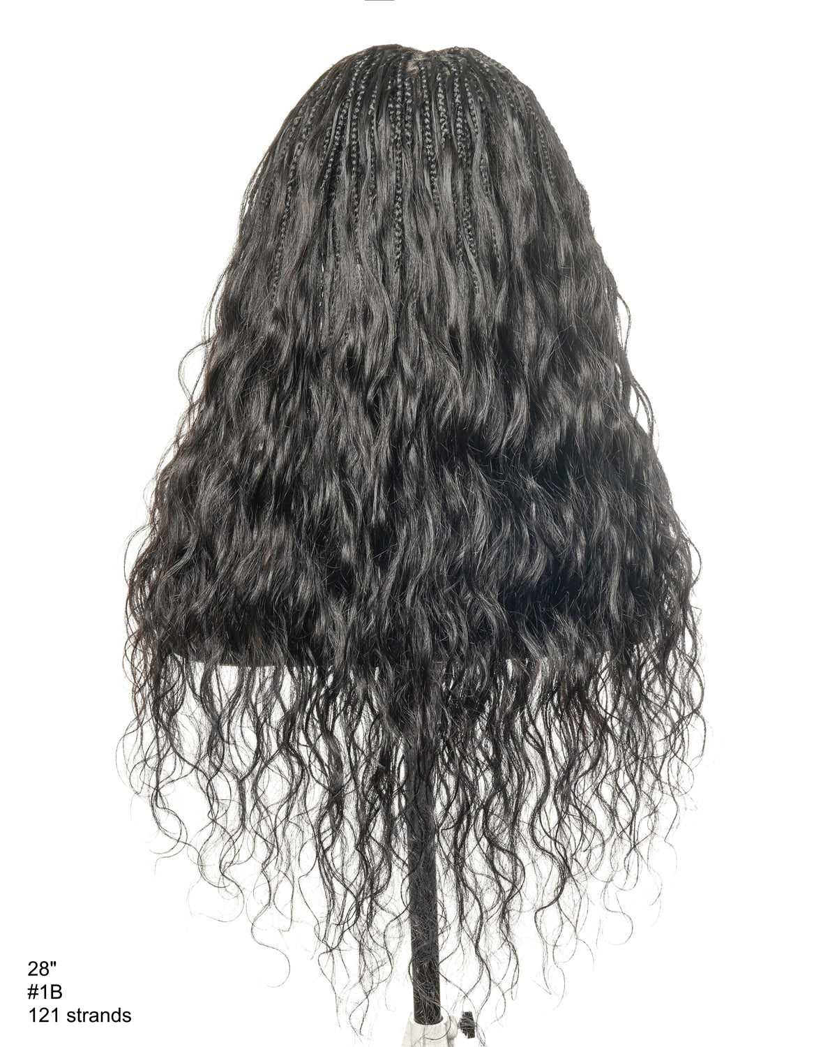 28" Loose Body Boho Curls Full-Dense 121 Strands Knotless Box Braided Wig With Pre Bleached Human Hair Lace Base