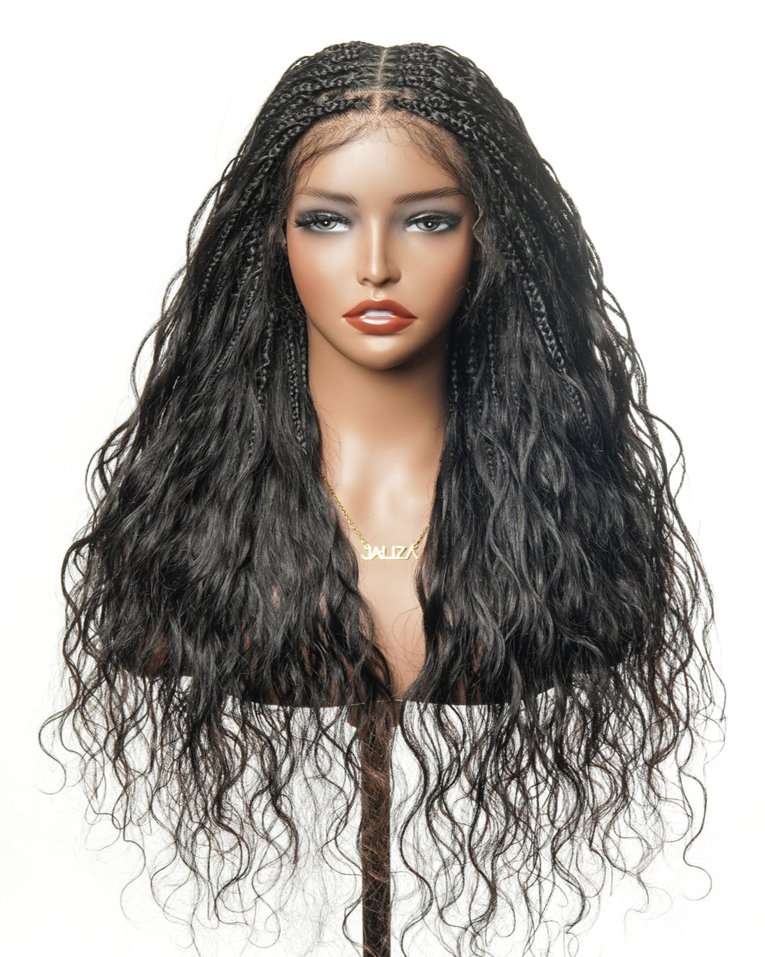 Michelle - Braided Wig Bora Bora Human Hair Body Wave Pre Bleached HD Full Lace Boho Box Braids