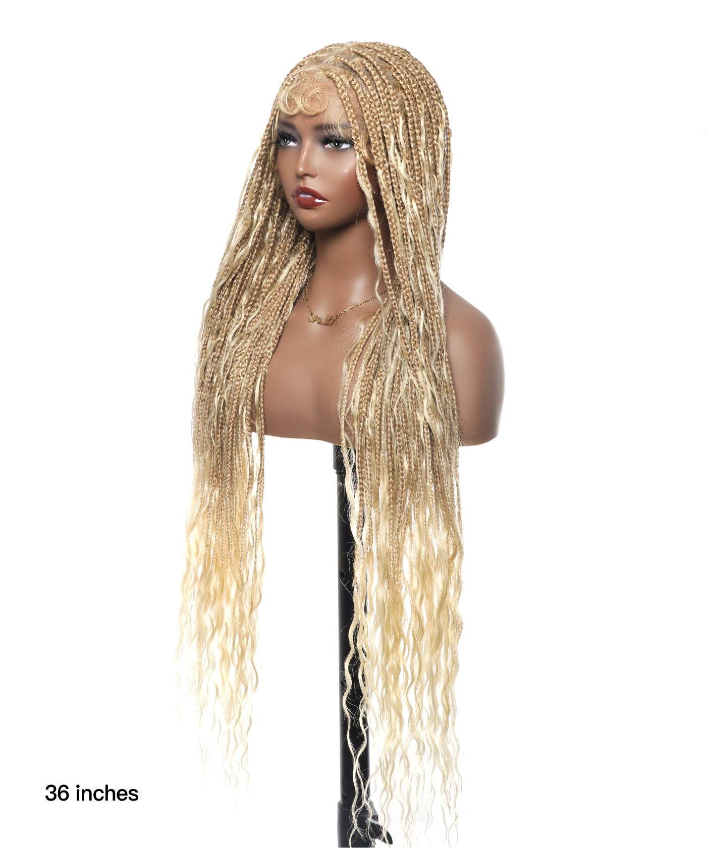 Swiss HD Full Lace Human Hair Boho Curls 36" Knotless Boho Box Braided Wig