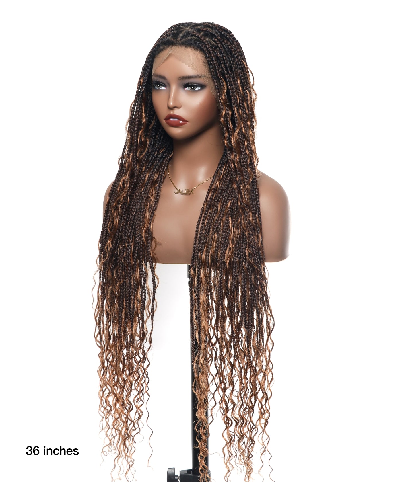 Triangle Base Full Lace Tangleless Human Hair Boho Curls Knotless Boho Box Braided Wig 36"(US only)