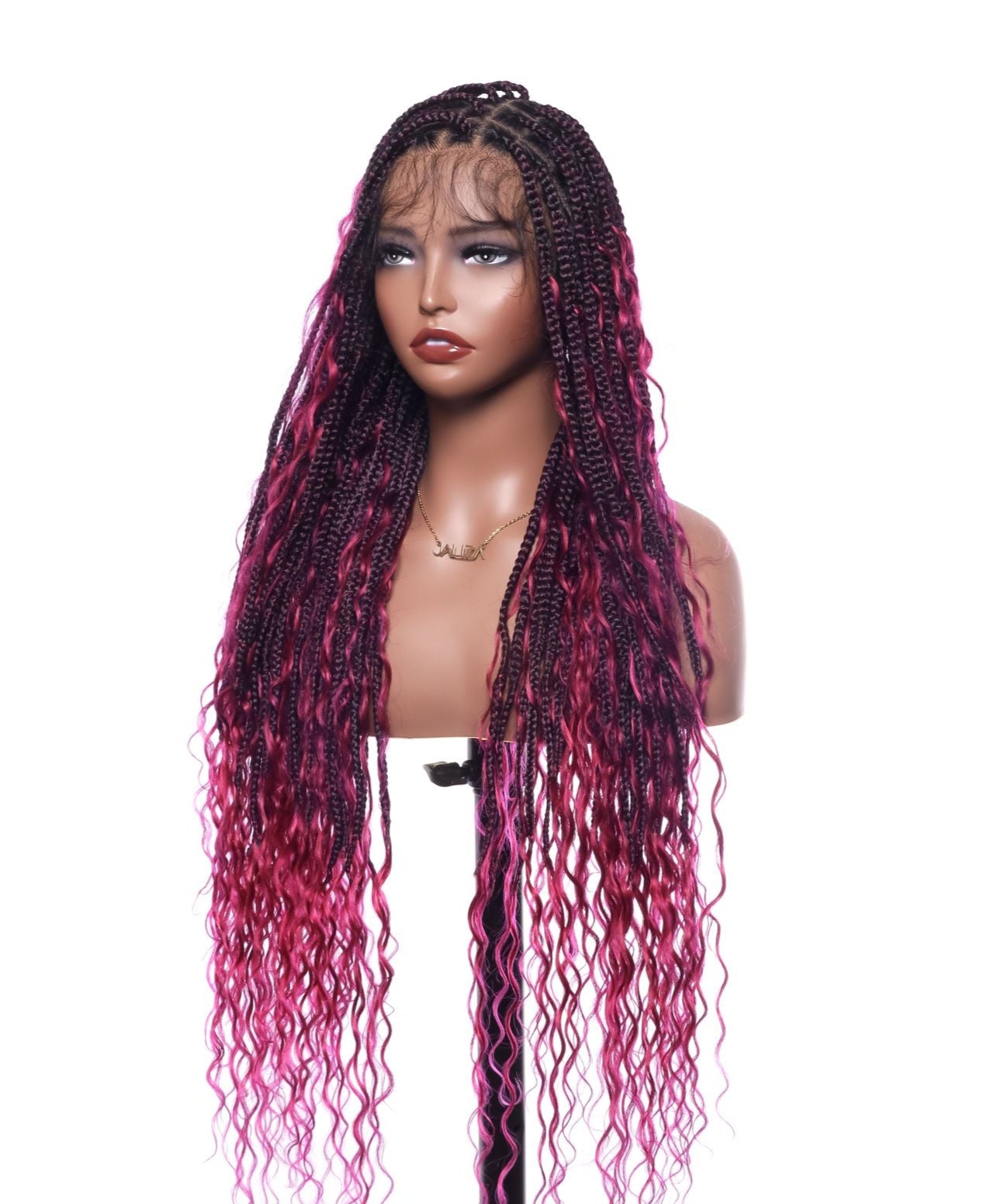 Swiss HD Full Lace Human Hair Boho Curls 36" Knotless Boho Box Braided Wig