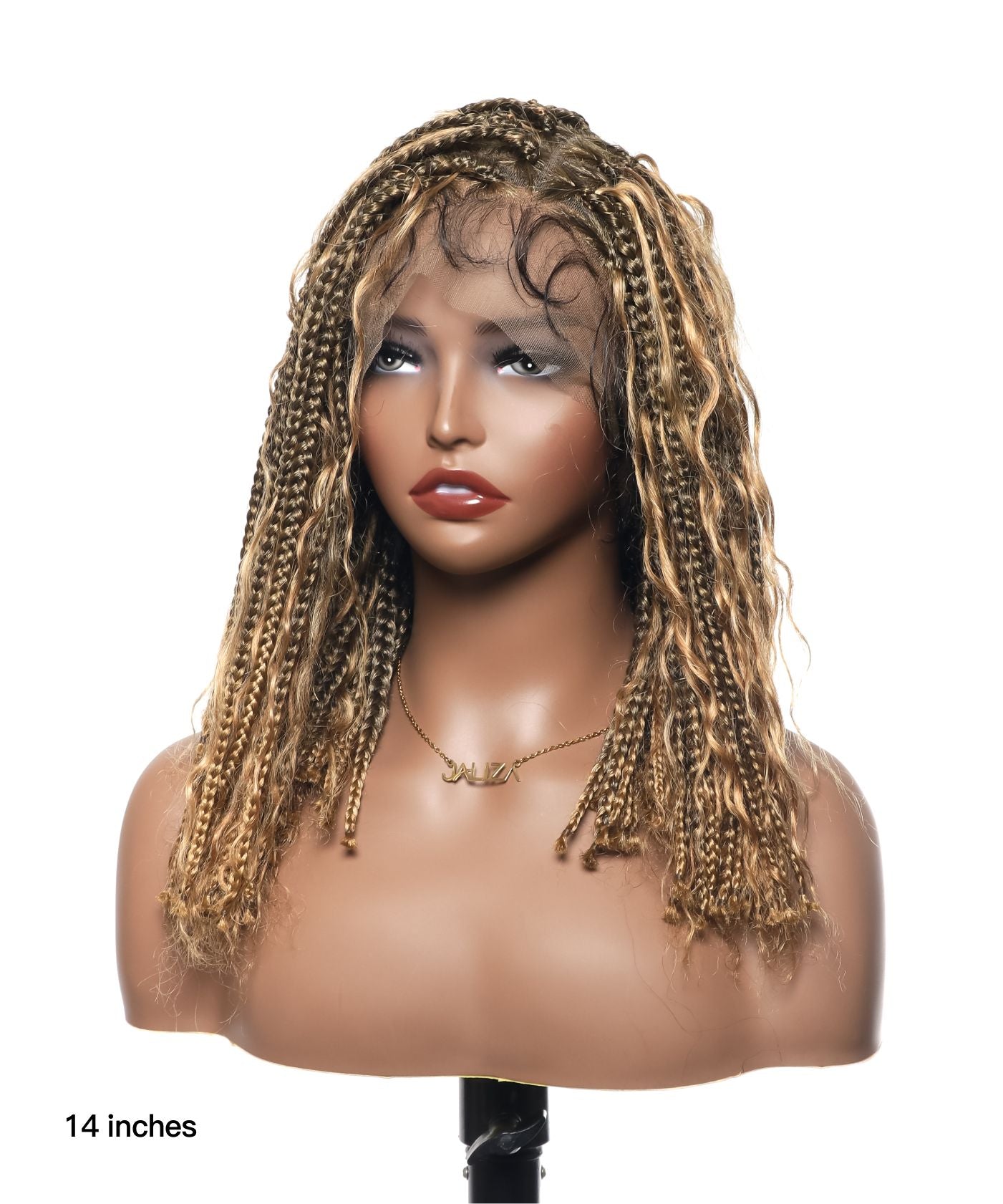 14" Human Hair Boho Curls High Density Triangle Base Knotless Boho Box Braided Wig 102 Strands