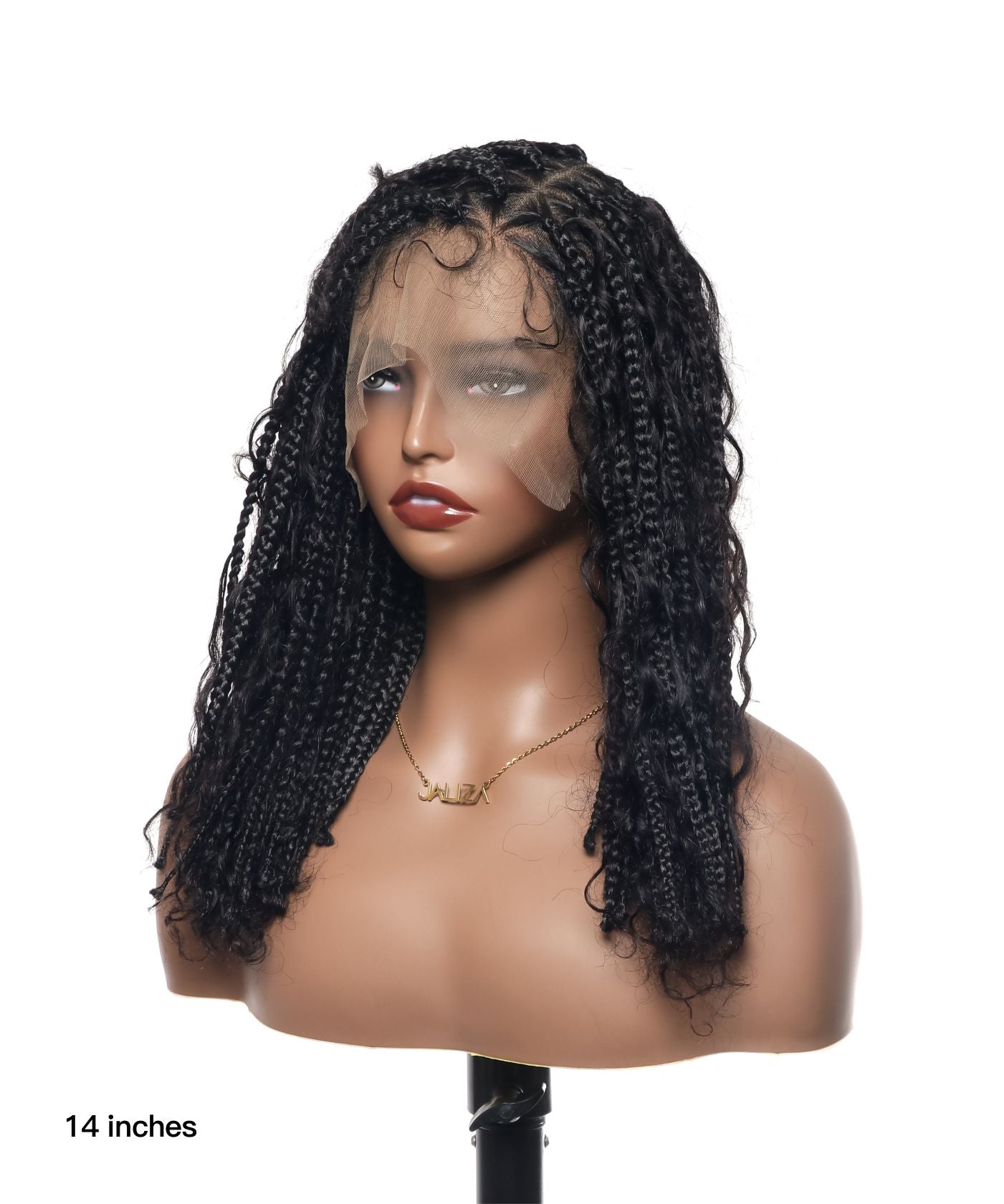 14" Human Hair Boho Curls High Density Triangle Base Knotless Boho Box Braided Wig 102 Strands