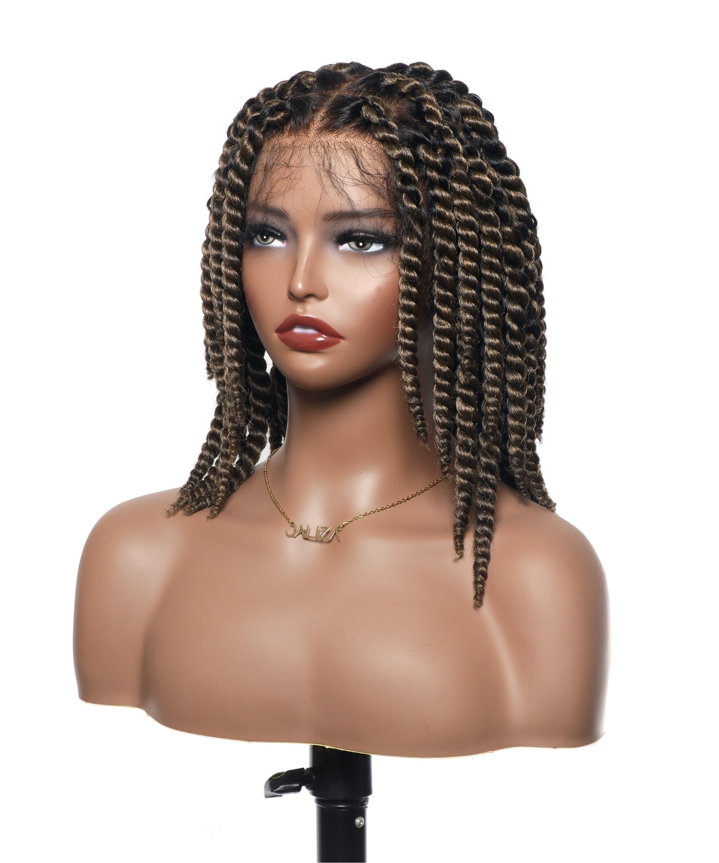 14" Soft Jumbo Twist Pre Bleached Human Hair Lace Base HD Full Lace Braided Wig