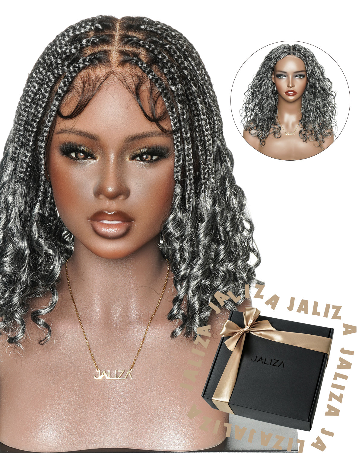 Thanksgiving Gift Box: Two Wigs In One Pack - Salt & Pepper 12" Curly End & 16" Boho Braided Wig
