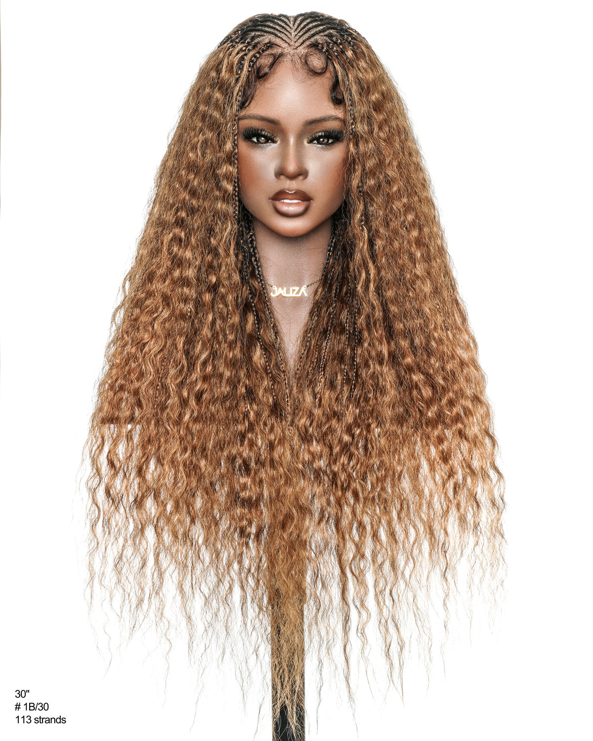 Avery - Fulani 2 Steps Pre Bleached Full lace Cornrow Human Hair Curls Boho Box Braided Wig