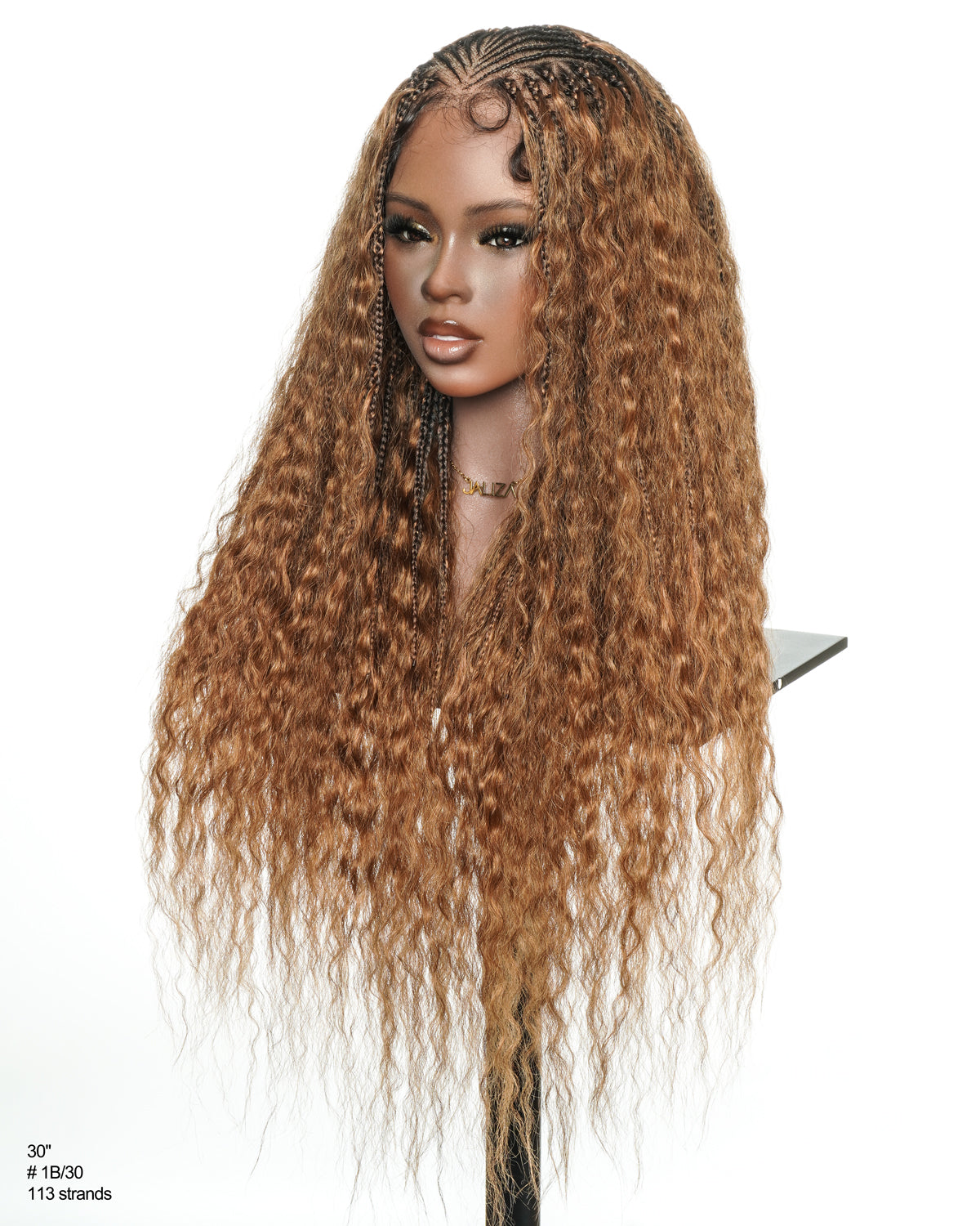 Avery - Fulani 2 Steps Pre Bleached Full lace Cornrow Human Hair Curls Boho Box Braided Wig