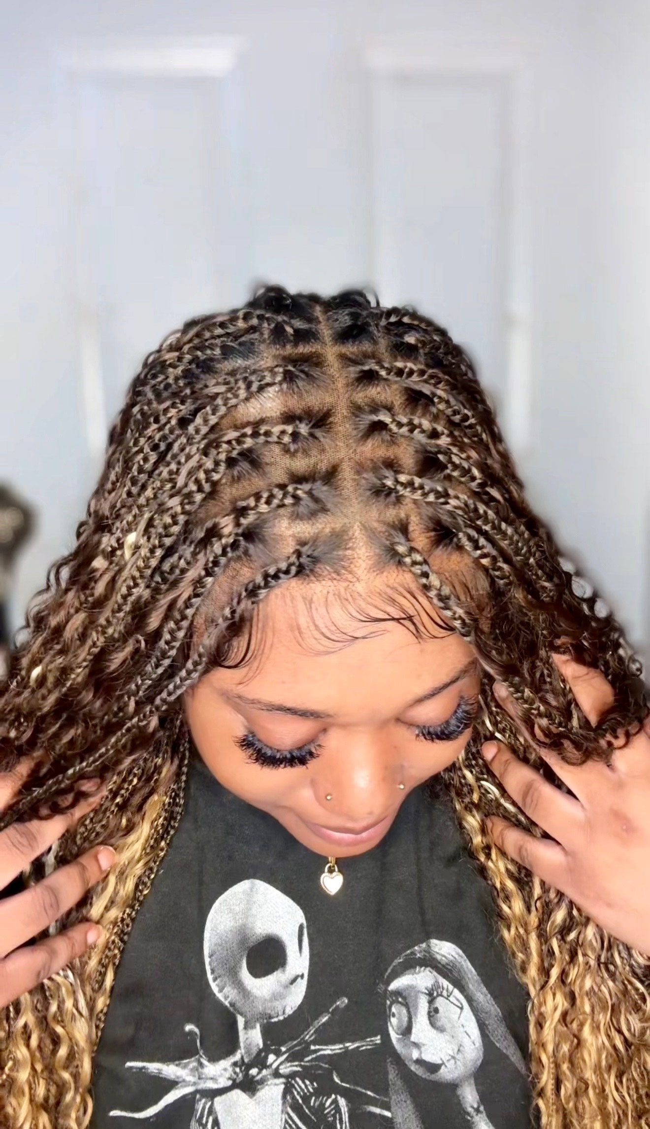 Solana - Human Hair Lace HD Full Lace Blend Color 1B 30 27 613 Human Hair Boho Style Boho Box Braided Wig