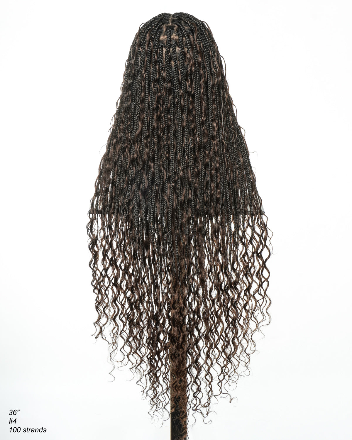 36" Human Hair Boho Curls Swiss HD Lace Knotless Box Braided Wig Full Hand-tied - Human Baby Hair