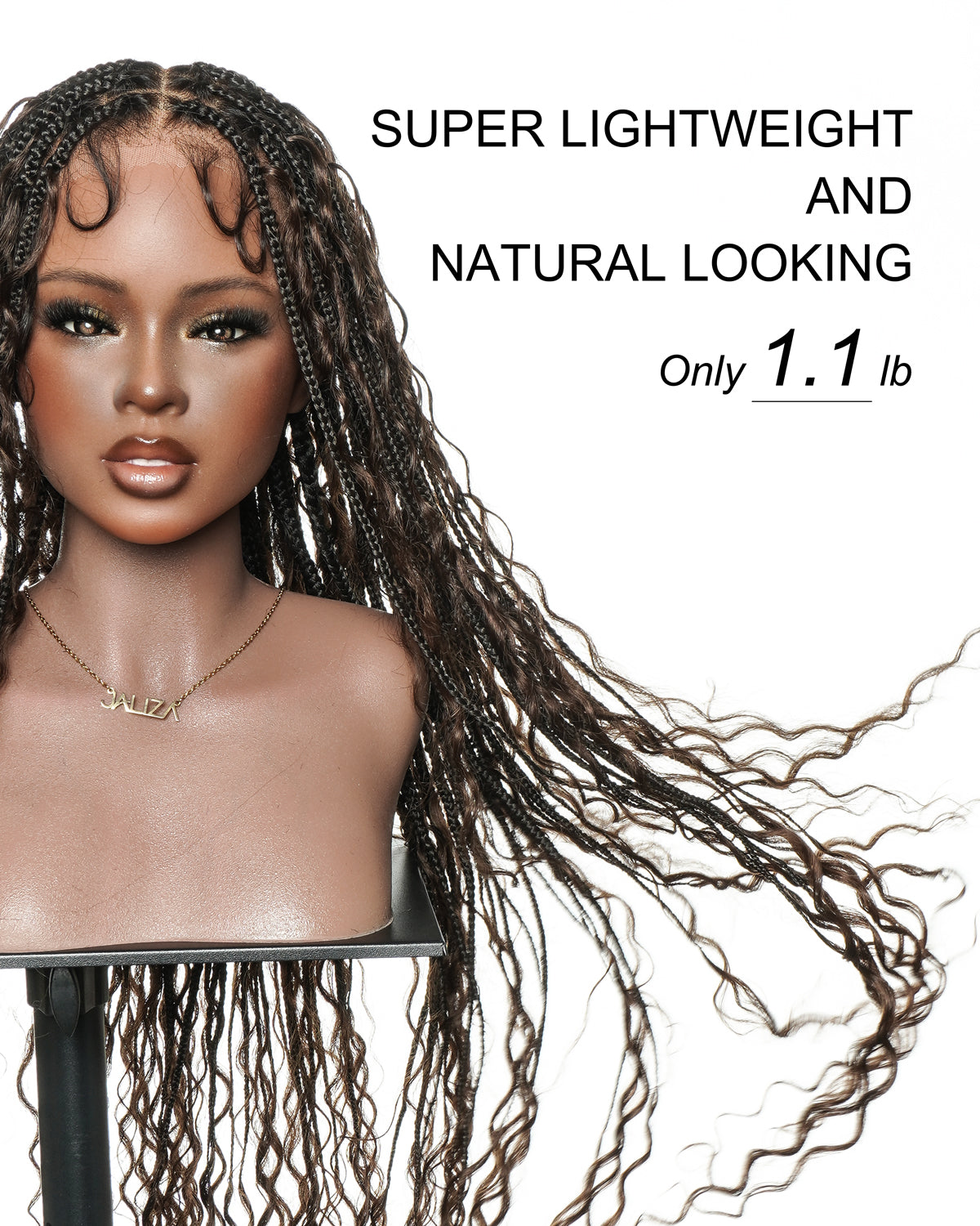 36" Human Hair Boho Curls HD Lace Knotless Box Braided Wig Full Hand-tied - Human Baby Hair