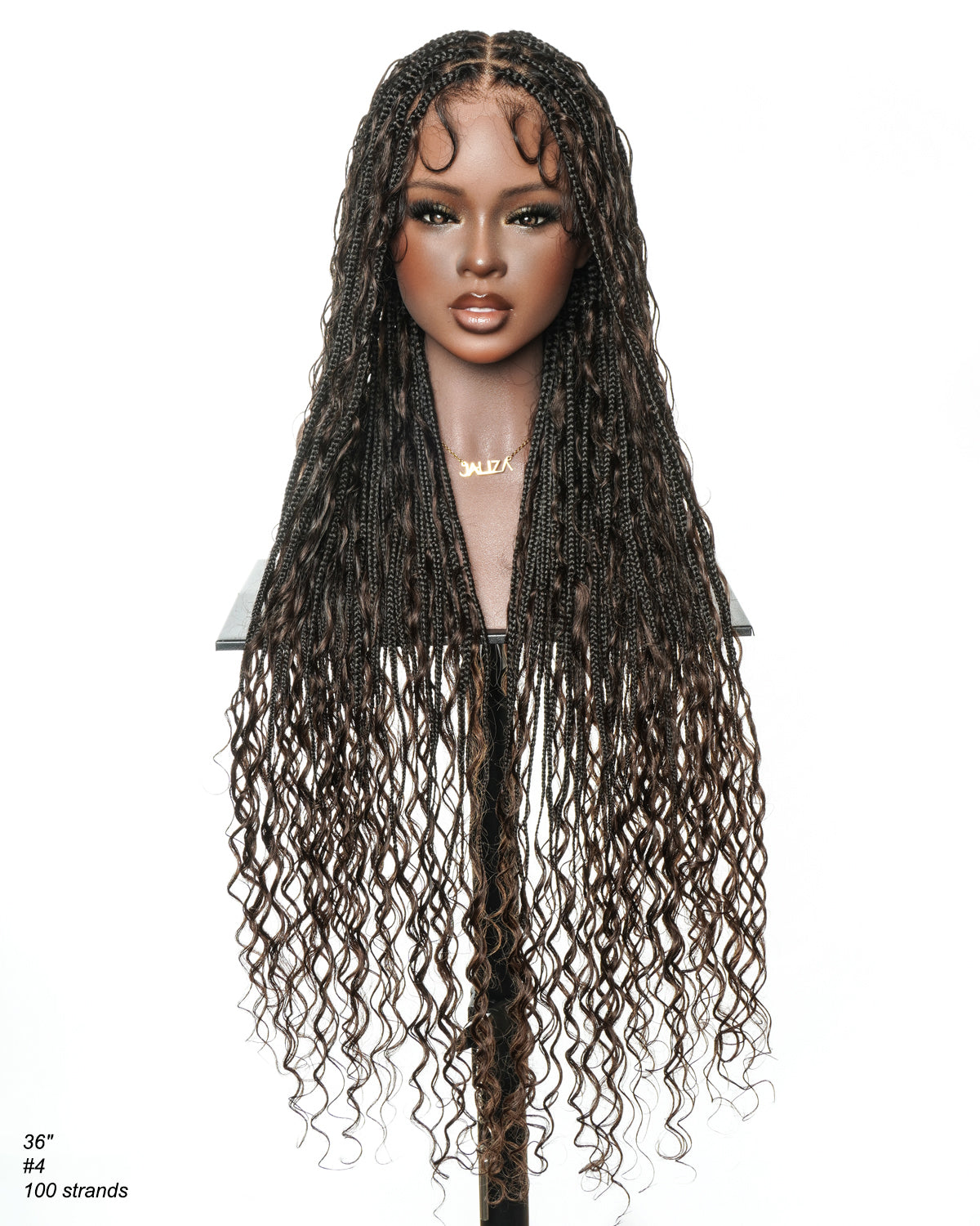 36" Human Hair Boho Curls HD Lace Knotless Box Braided Wig Full Hand-tied - Human Baby Hair