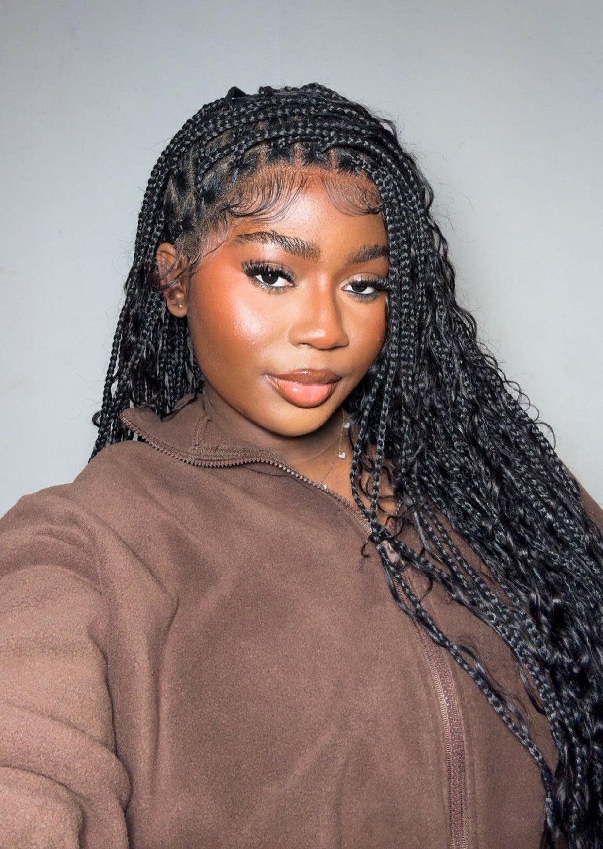 TikTok Lana Recommend: 36" Human Hair Boho Curls HD Lace Knotless Box Braided Wig Full Hand-tied - Human Baby Hair