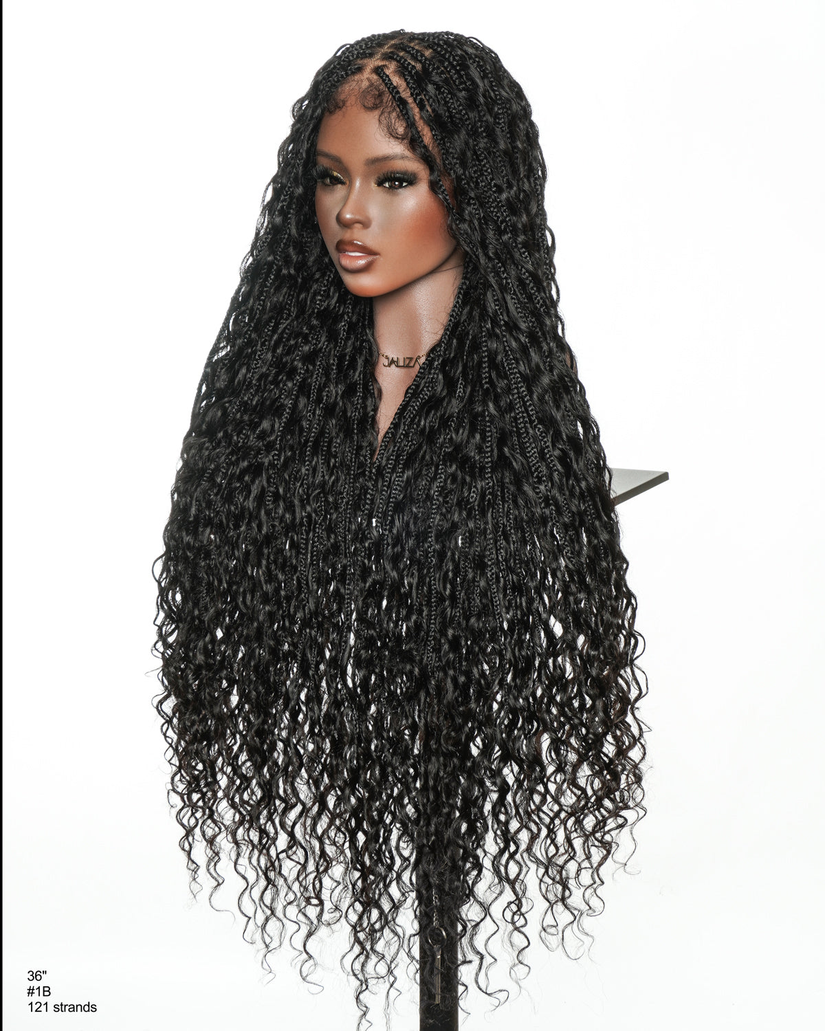 36" Ultra-dense HD Pre Bleached Human Hair Lace Knotless Boho Box Braided Wig