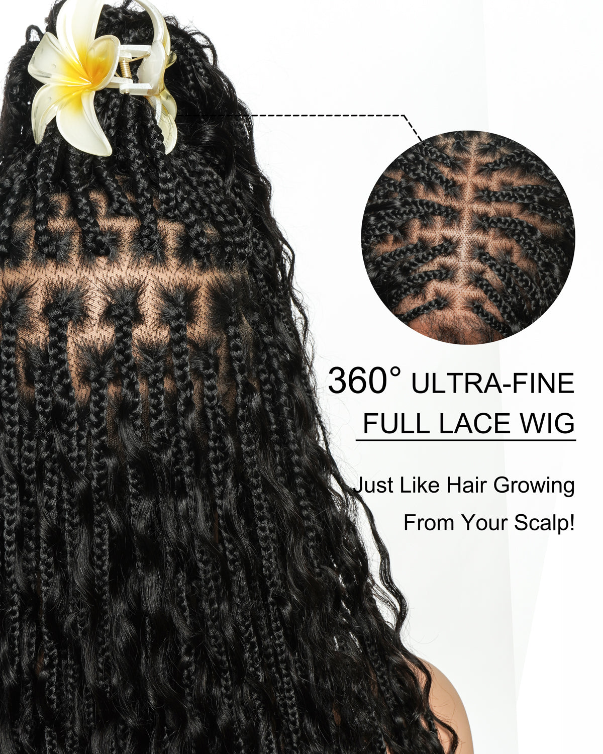 Ultra-Dense Pre Bleached Swiss HD Lace Human Hair Curls Knotless Boho Box Braided Wig