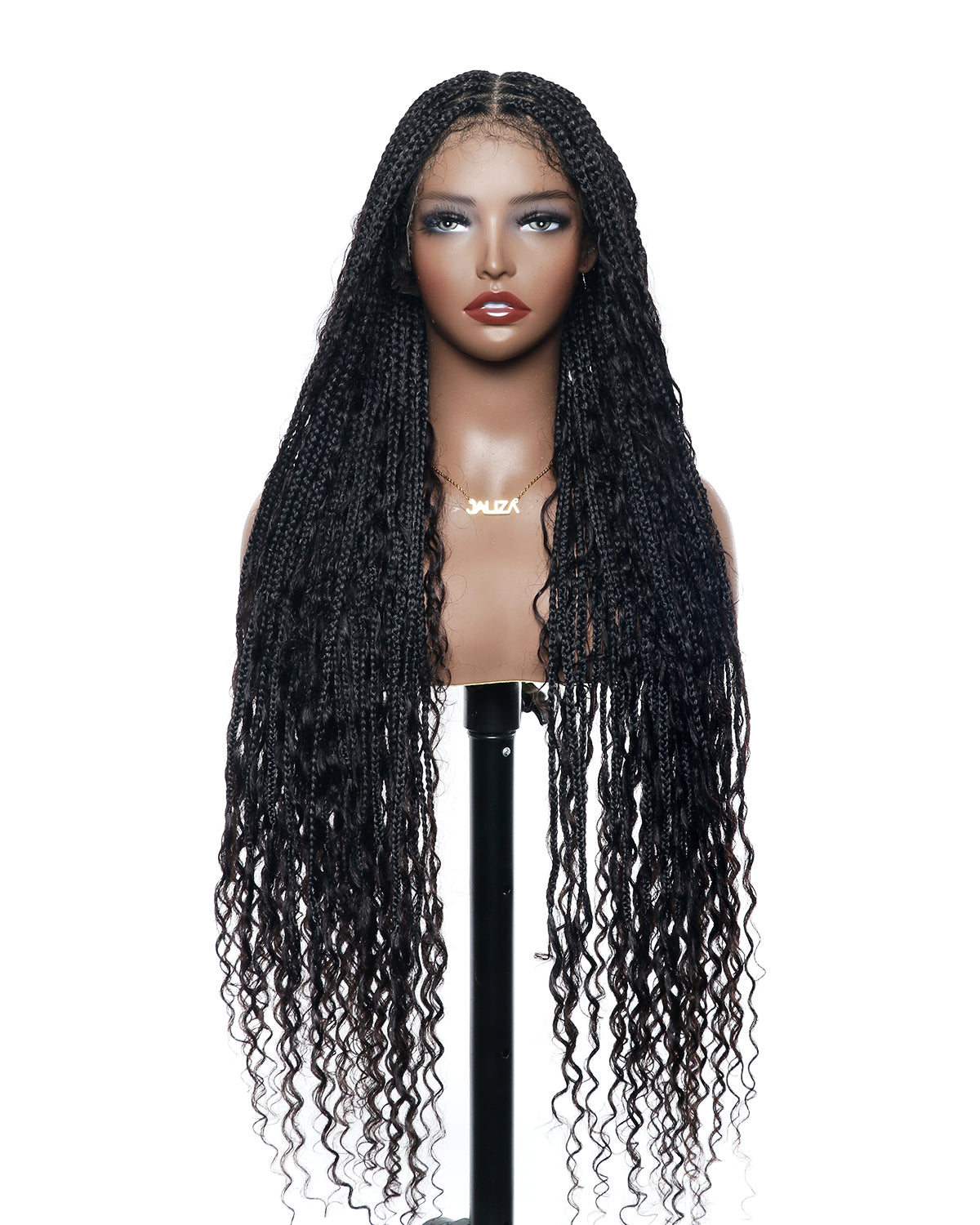 Kiki - Pre Bleached Human Hair Deep Wave Curls Pre Bleached Knotless Swiss HD Full Lace Boho Box Braided Wig
