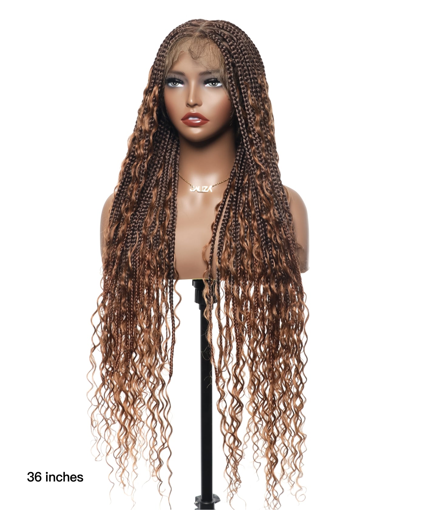 Triangle Base Full Lace Tangleless Human Hair Boho Curls Knotless Boho Box Braided Wig 36"(US only)