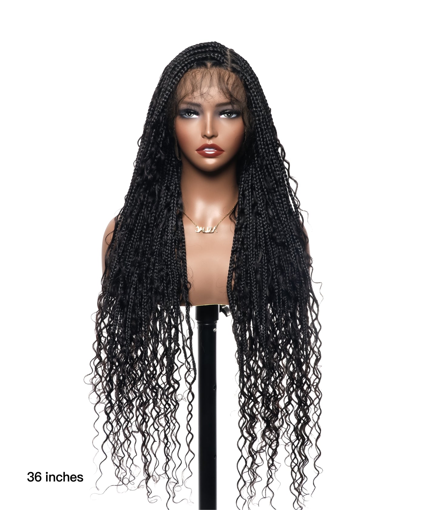 Triangle Base Full Lace Tangleless Human Hair Boho Curls Knotless Boho Box Braided Wig 36"(US only)