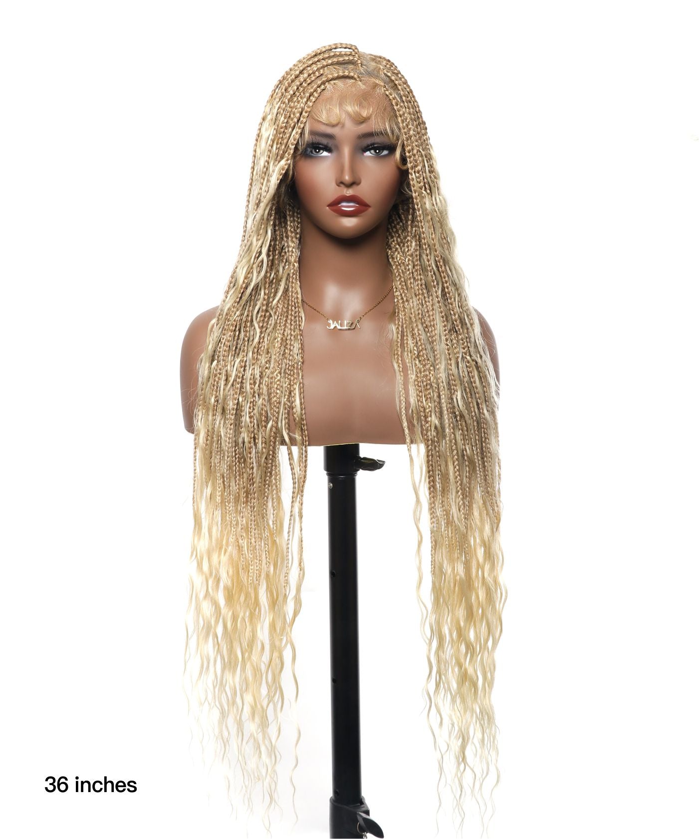 Swiss HD Full Lace Human Hair Boho Curls 36" Knotless Boho Box Braided Wig