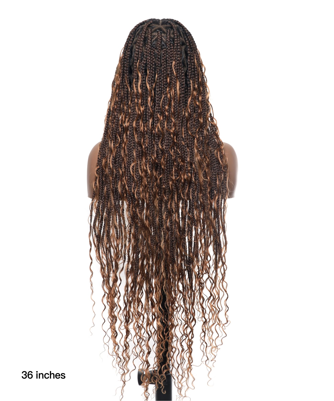 Triangle Base Full Lace Tangleless Human Hair Boho Curls Knotless Boho Box Braided Wig 36"(US only)