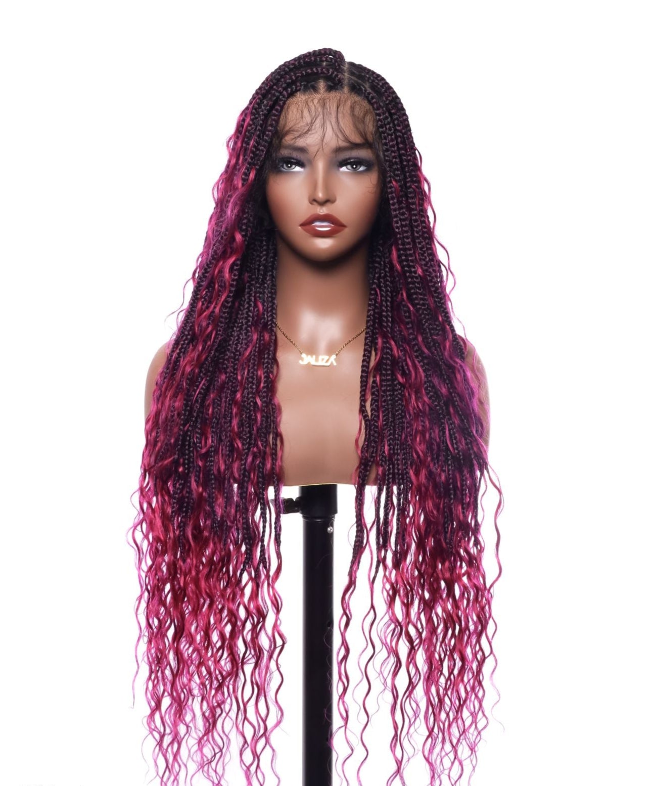 Large Head Size Exclusive - HD Full Lace Human Hair Boho Curls 36" Knotless Boho Box Braided Wig