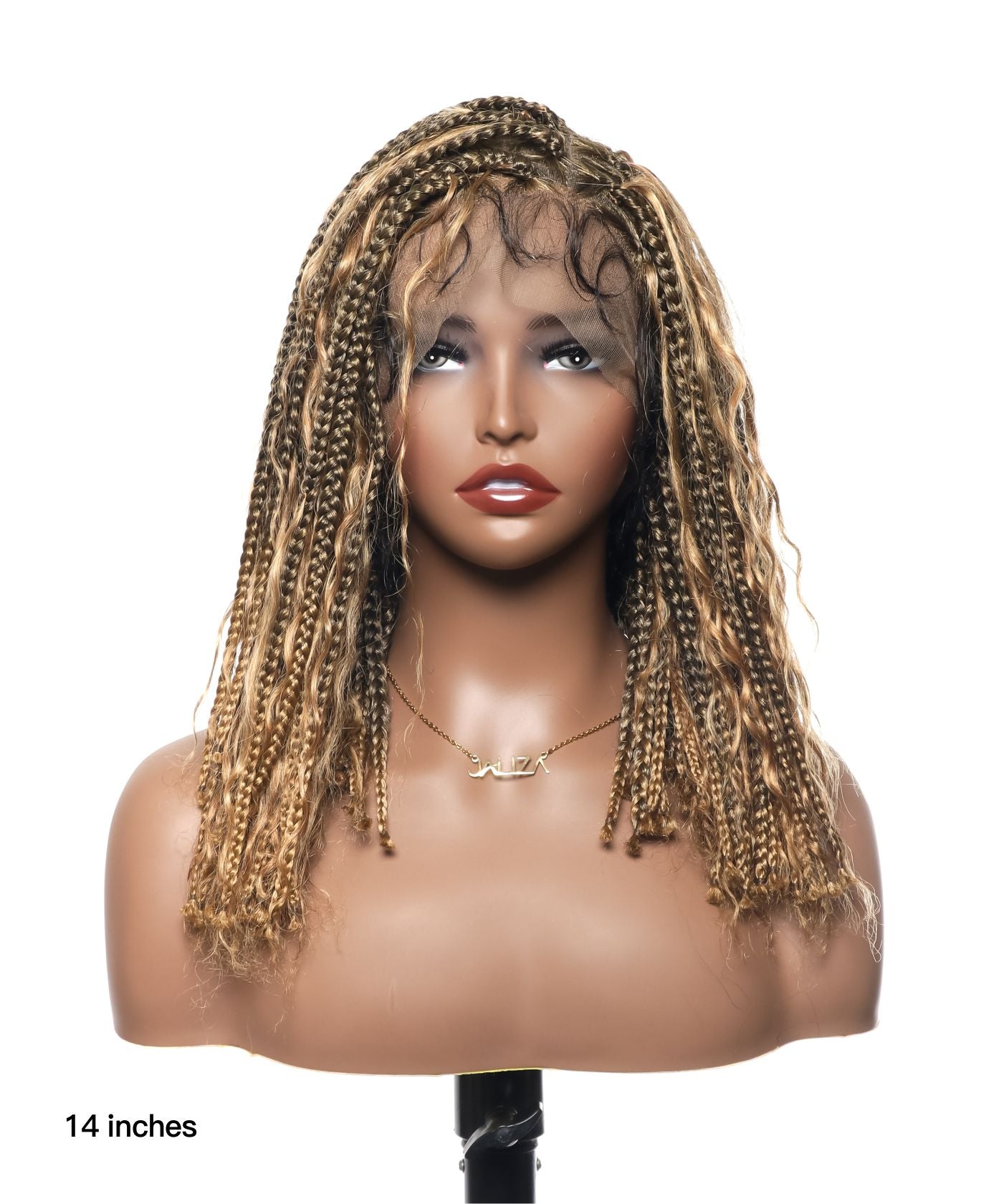 14" Human Hair Boho Curls High Density Triangle Base Knotless Boho Box Braided Wig 102 Strands