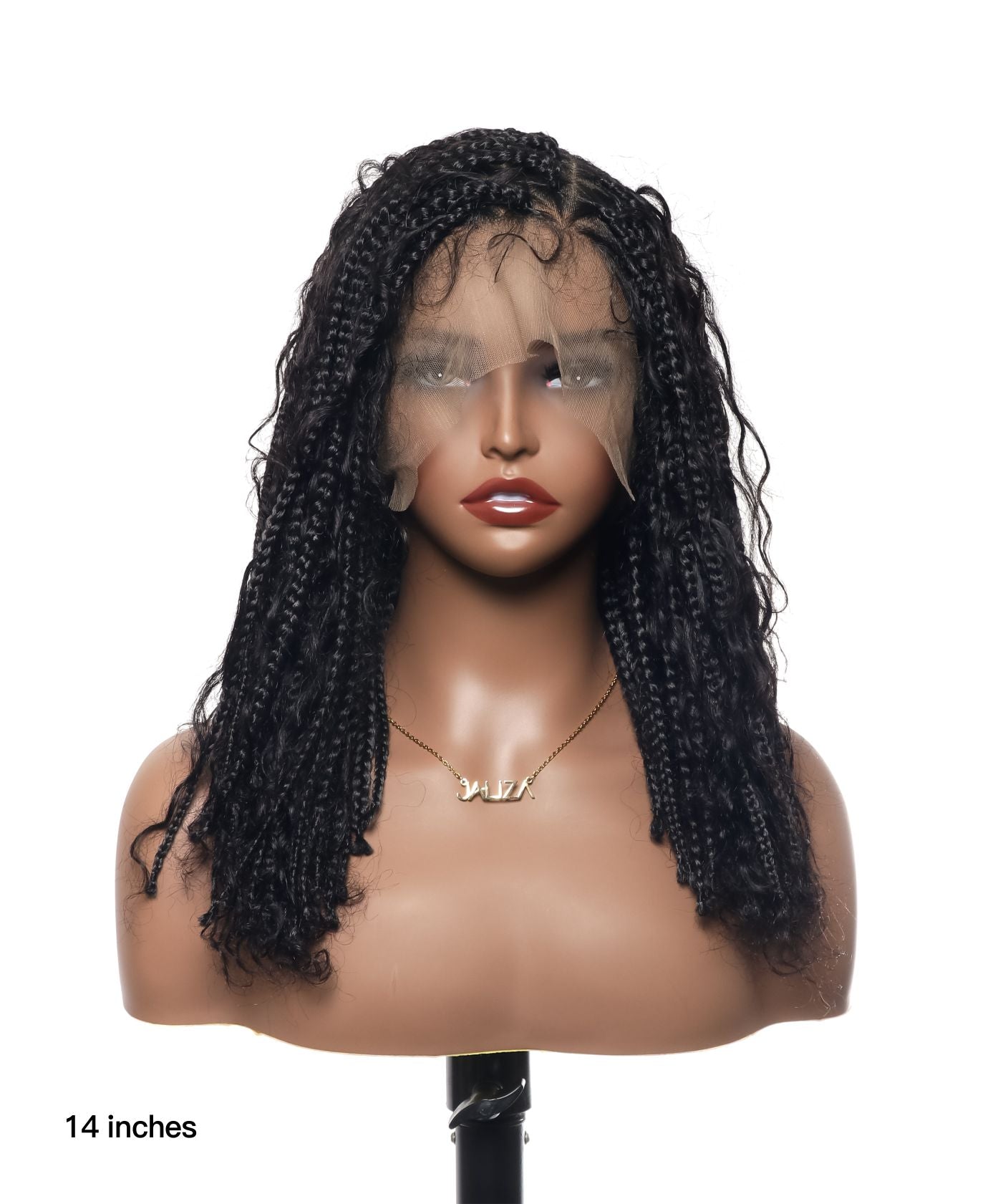 14" Human Hair Boho Curls High Density Triangle Base Knotless Boho Box Braided Wig 102 Strands