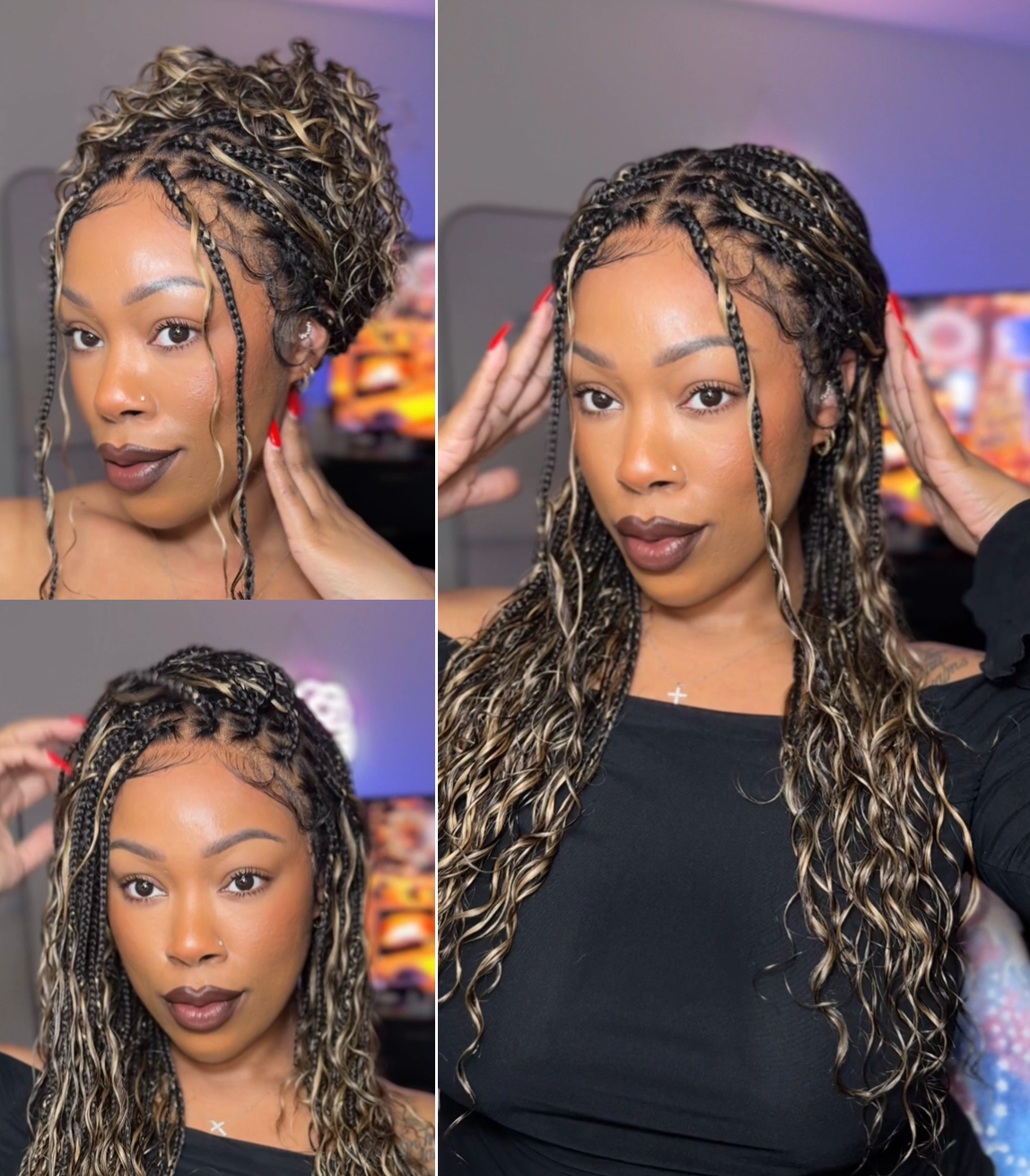 Kiki - Pre Bleached Human Hair Deep Wave Curls Pre Bleached Knotless Swiss HD Full Lace Boho Box Braided Wig