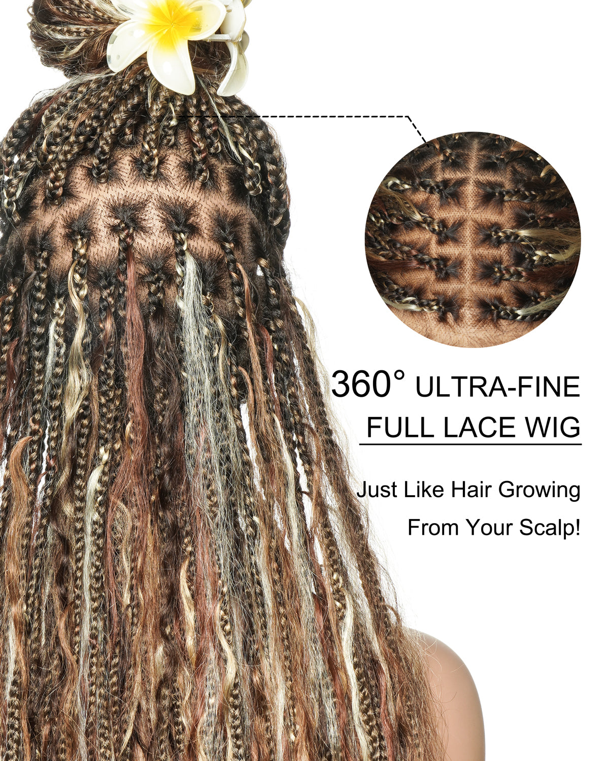 36" Balayage Color 4-27-30-613-35 Wet&Wavy Boho Box Braided Wig