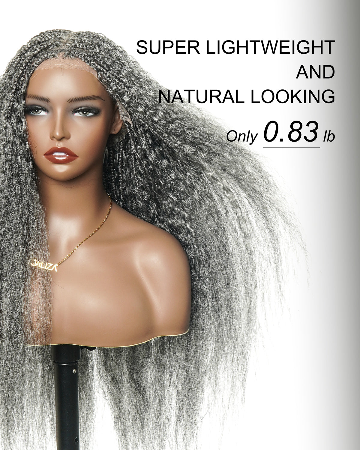 a 30 inch gray bora bora boho box braided wig labeled 'Super Lightweight and Natural Looking' on a white background.