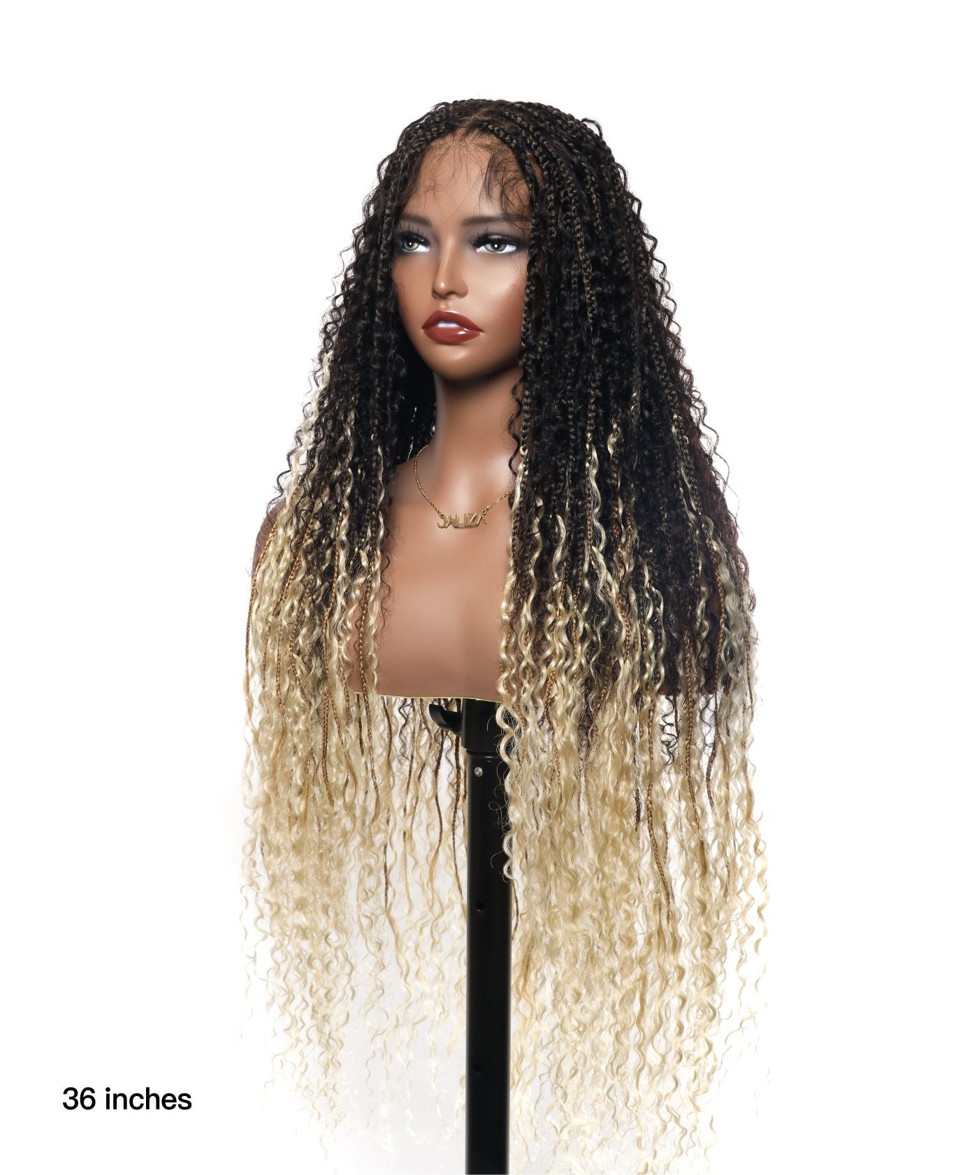 Diane's 36" Pre bleached Human Hair Lace Ombre Boho Box Braided Wig (Extra Full)