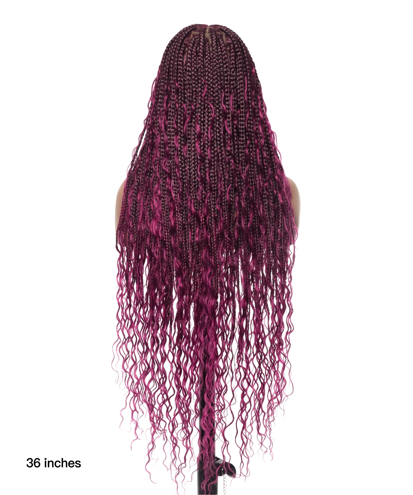 Triangle Base Full Lace Tangleless Human Hair Boho Curls Knotless Boho Box Braided Wig 36"(US only)