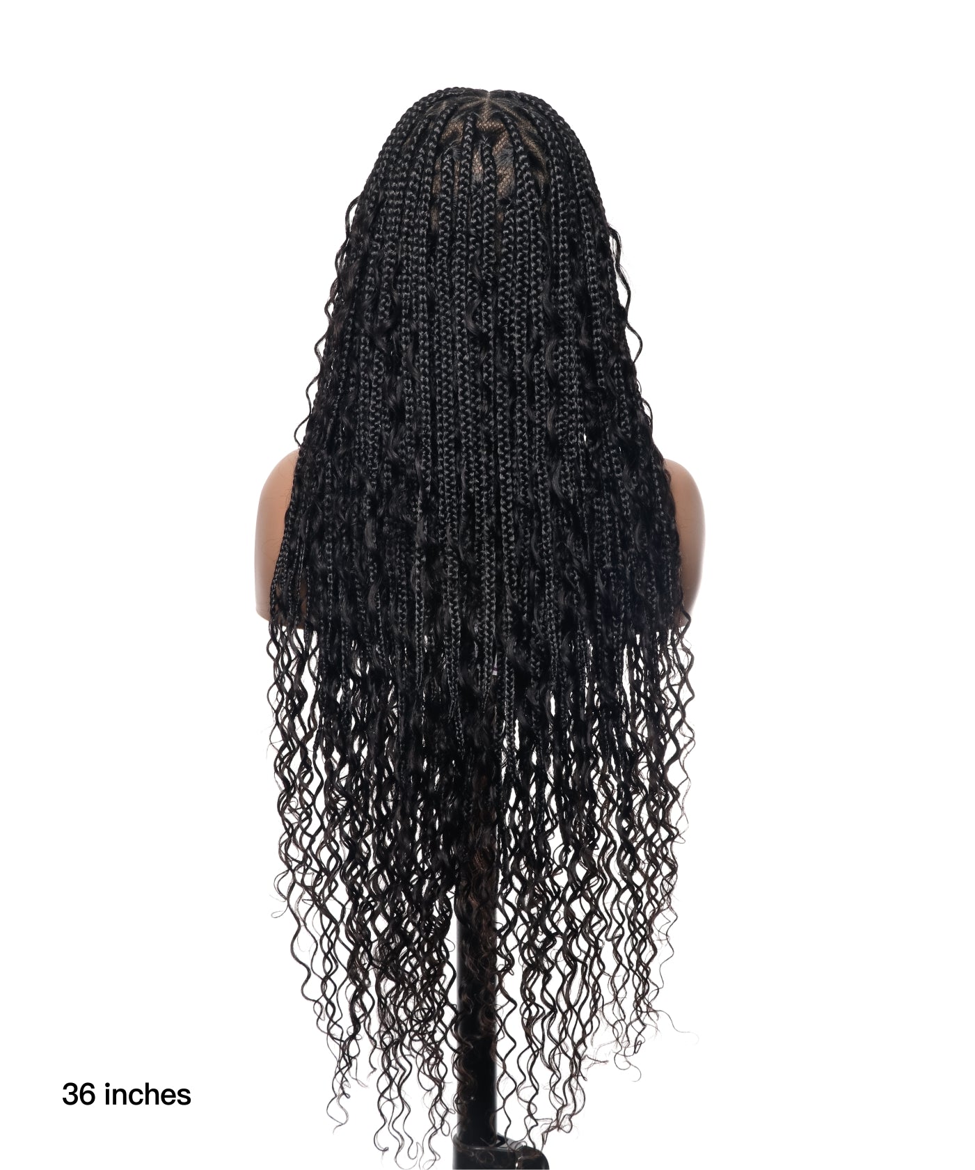 Triangle Base Full Lace Tangleless Human Hair Boho Curls Knotless Boho Box Braided Wig 36"(US only)