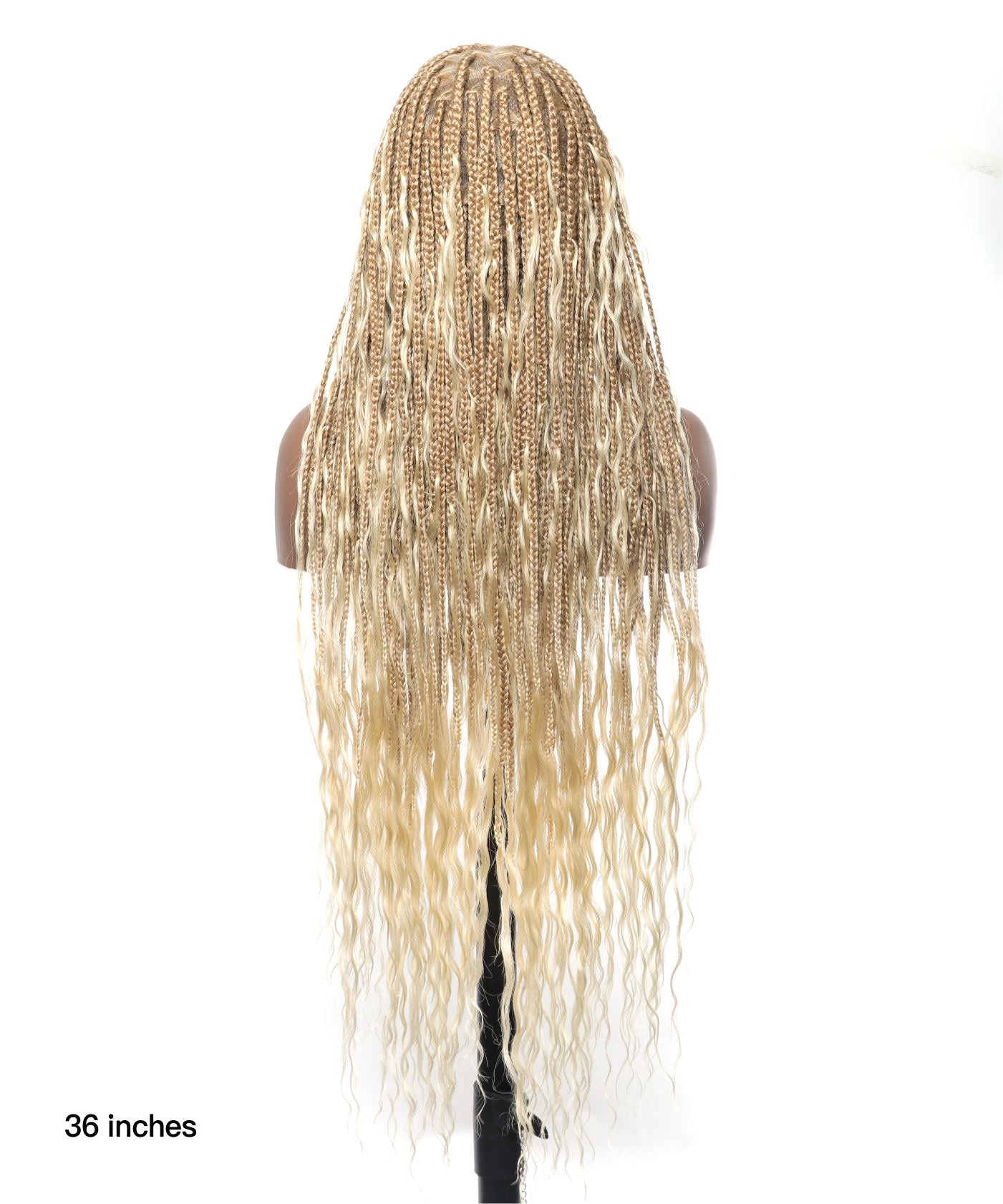 HD Full Lace Human Hair Boho Curls 36" Knotless Boho Box Braided Wig