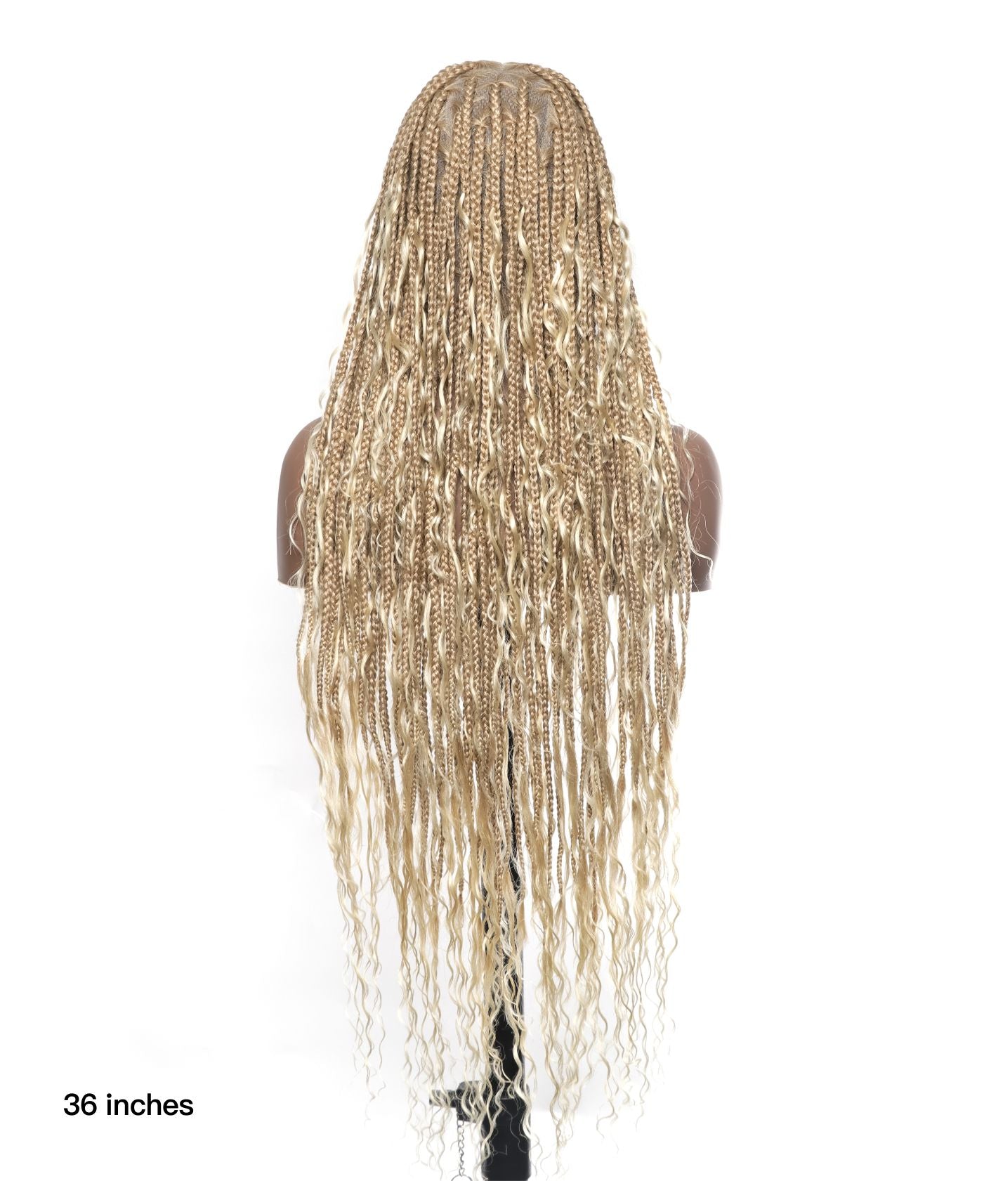 Large Head Size Exclusive - Triangle Base HD Full Lace Human Hair Boho Curls Knotless Boho Box Braided Wig 36"