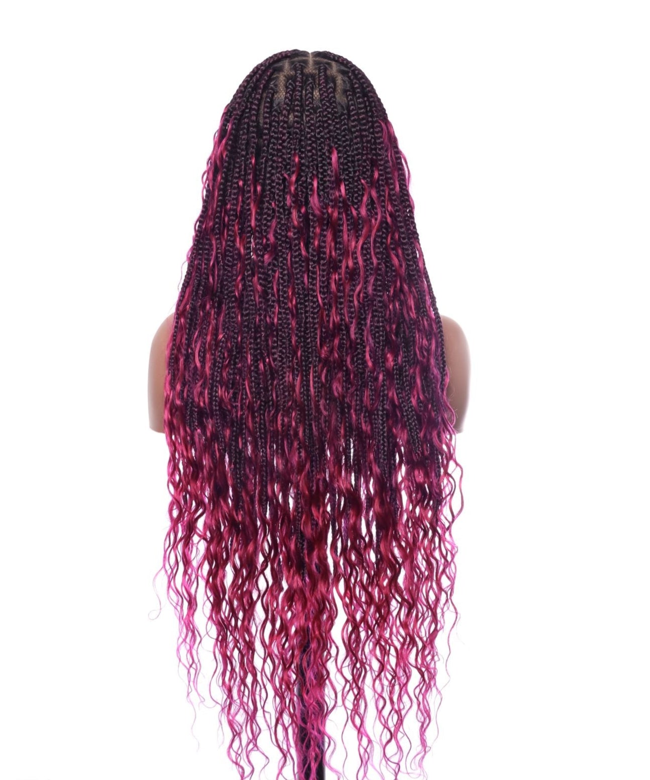 Thanksgiving Gift Box: Smal Head Exclusive 36" Burgundy Pre Bleached HD Full Lace Boho Box Braided Wig