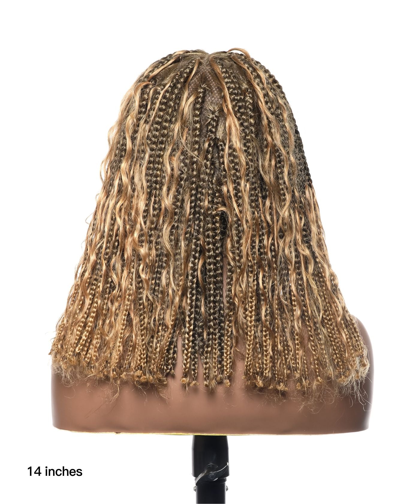 14" Human Hair Boho Curls High Density Triangle Base Knotless Boho Box Braided Wig 102 Strands