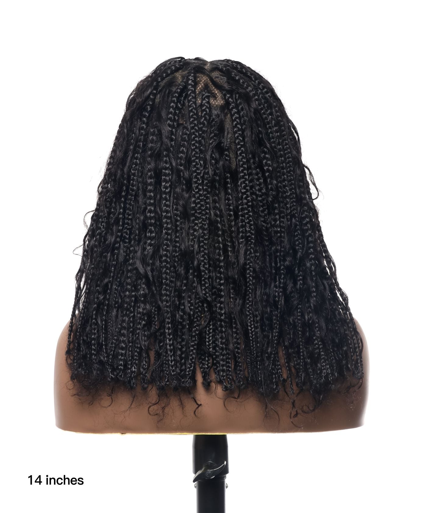 14" Human Hair Boho Curls High Density Triangle Base Knotless Boho Box Braided Wig 102 Strands