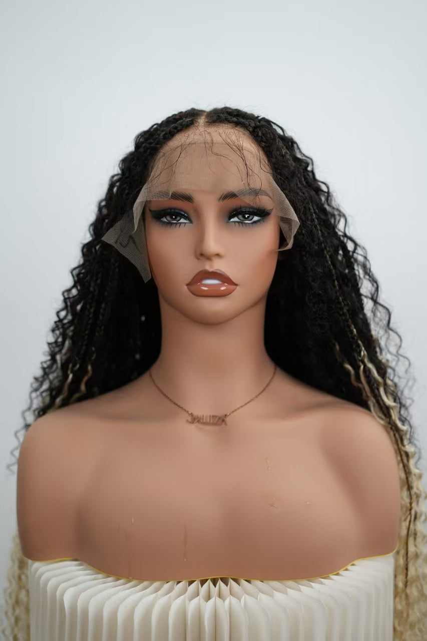 Diane's 36" Pre bleached Human Hair Lace Ombre Boho Box Braided Wig (Extra Full)